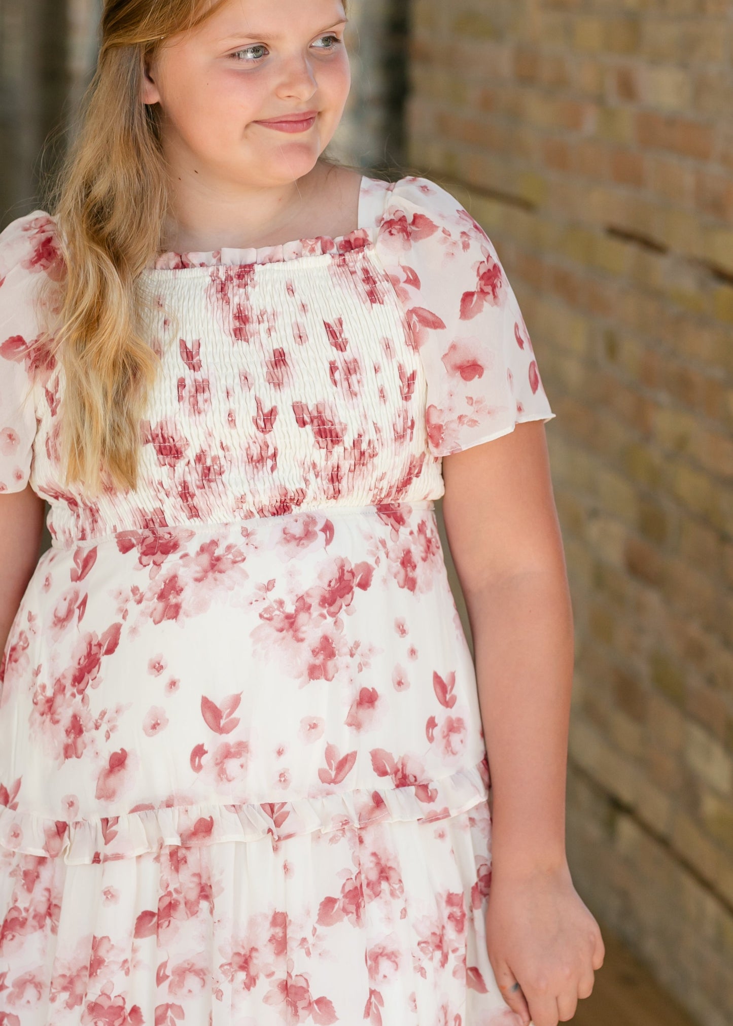 Girl's Romantic Floral Smocked Dress FF Girls