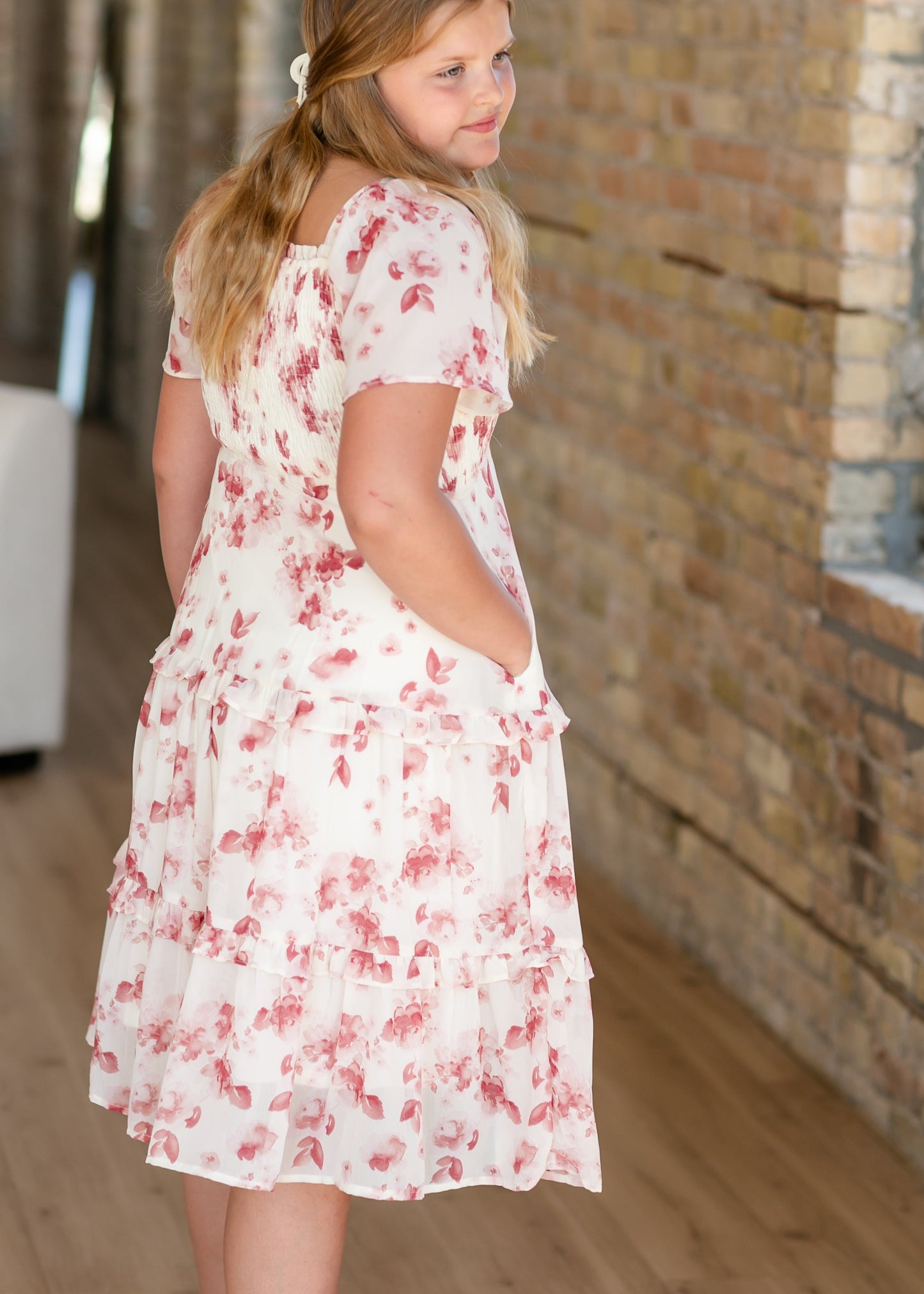 Girl's Romantic Floral Smocked Dress FF Girls