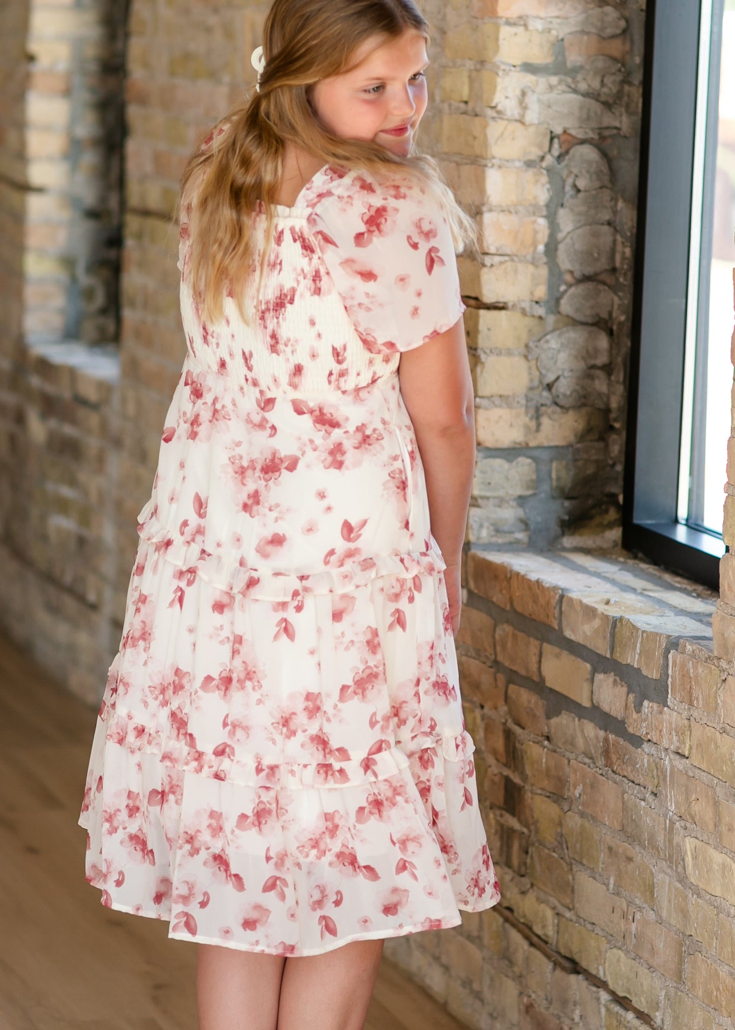 Girl's Romantic Floral Smocked Dress FF Girls