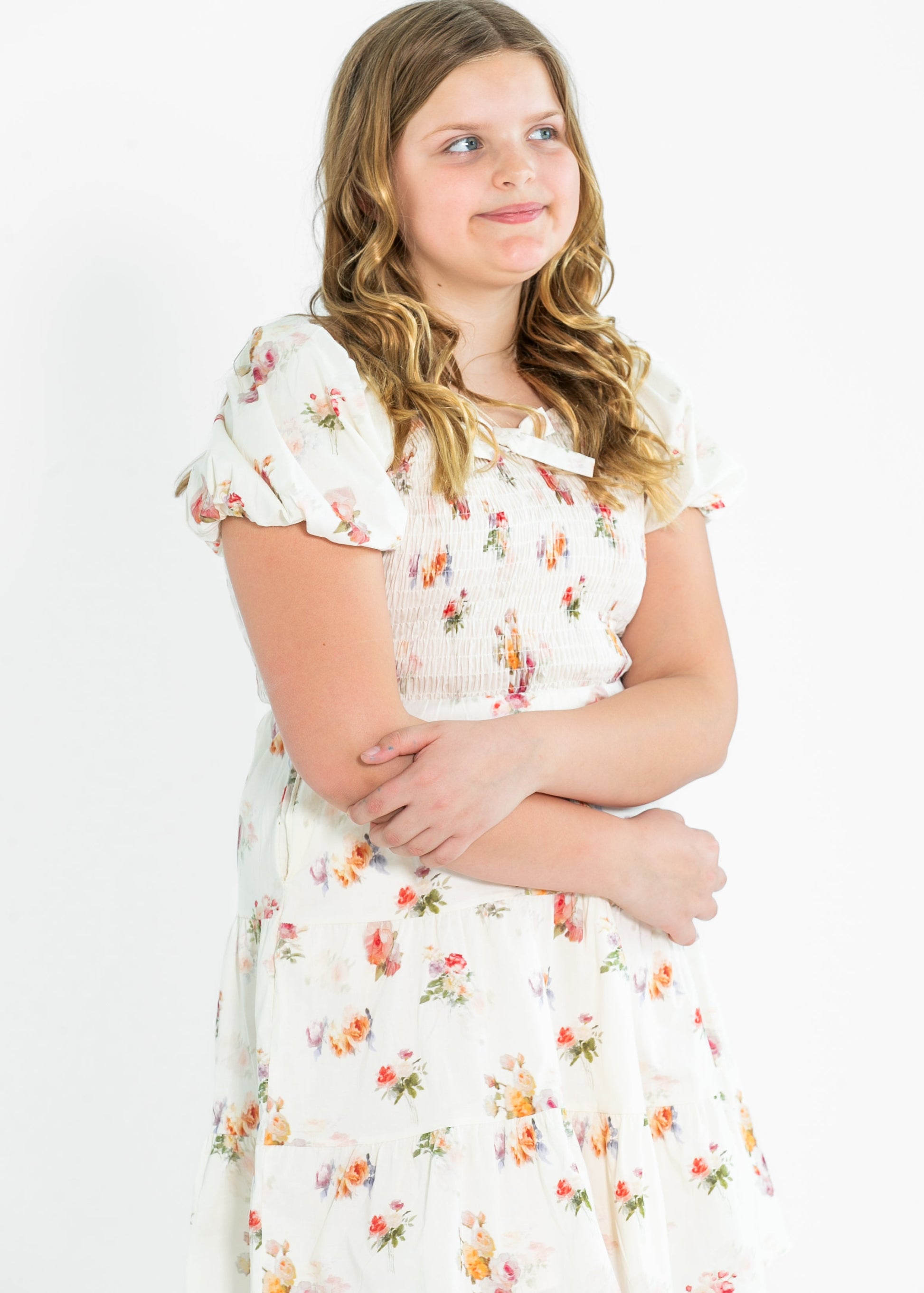 Girl's Textured Knit Puff Sleeve Dress FF Girls