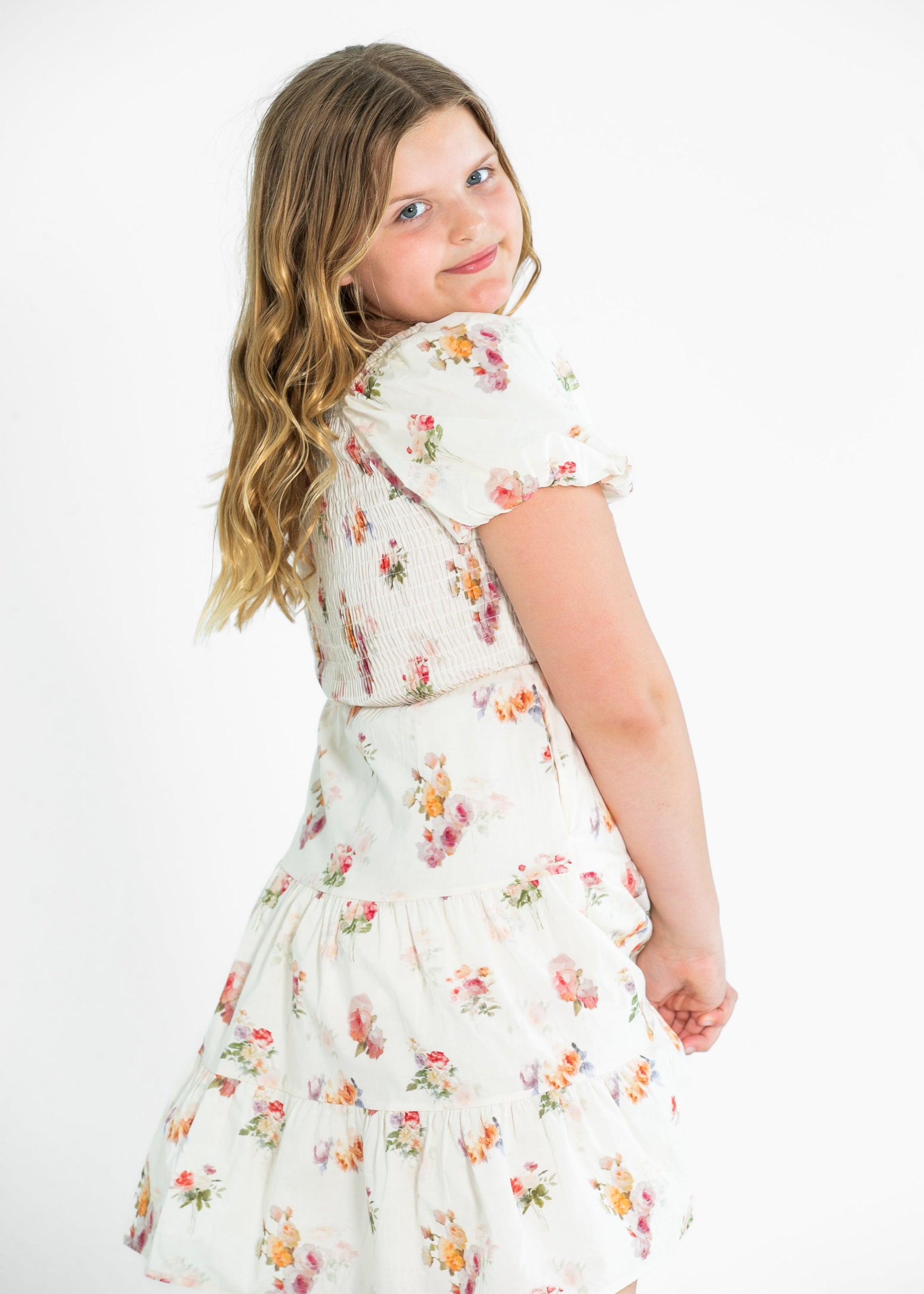 Girl's Textured Knit Puff Sleeve Dress FF Girls