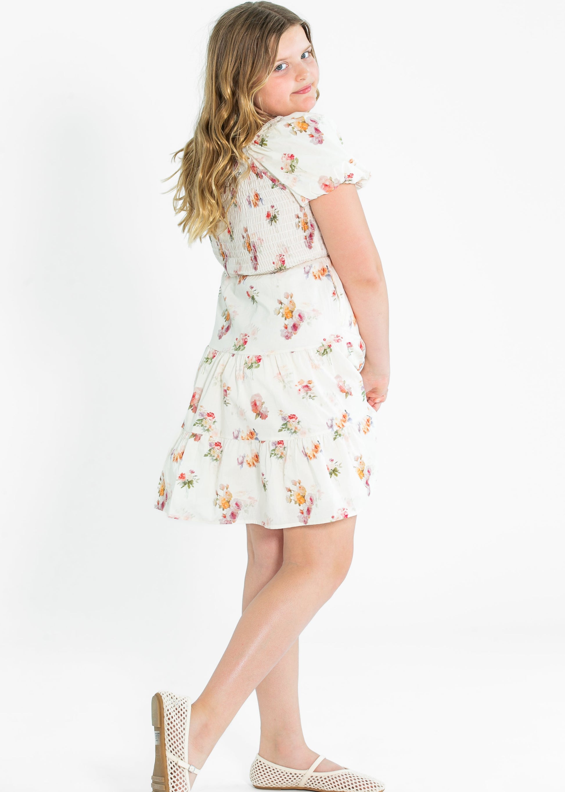 Girl's Textured Knit Puff Sleeve Dress FF Girls