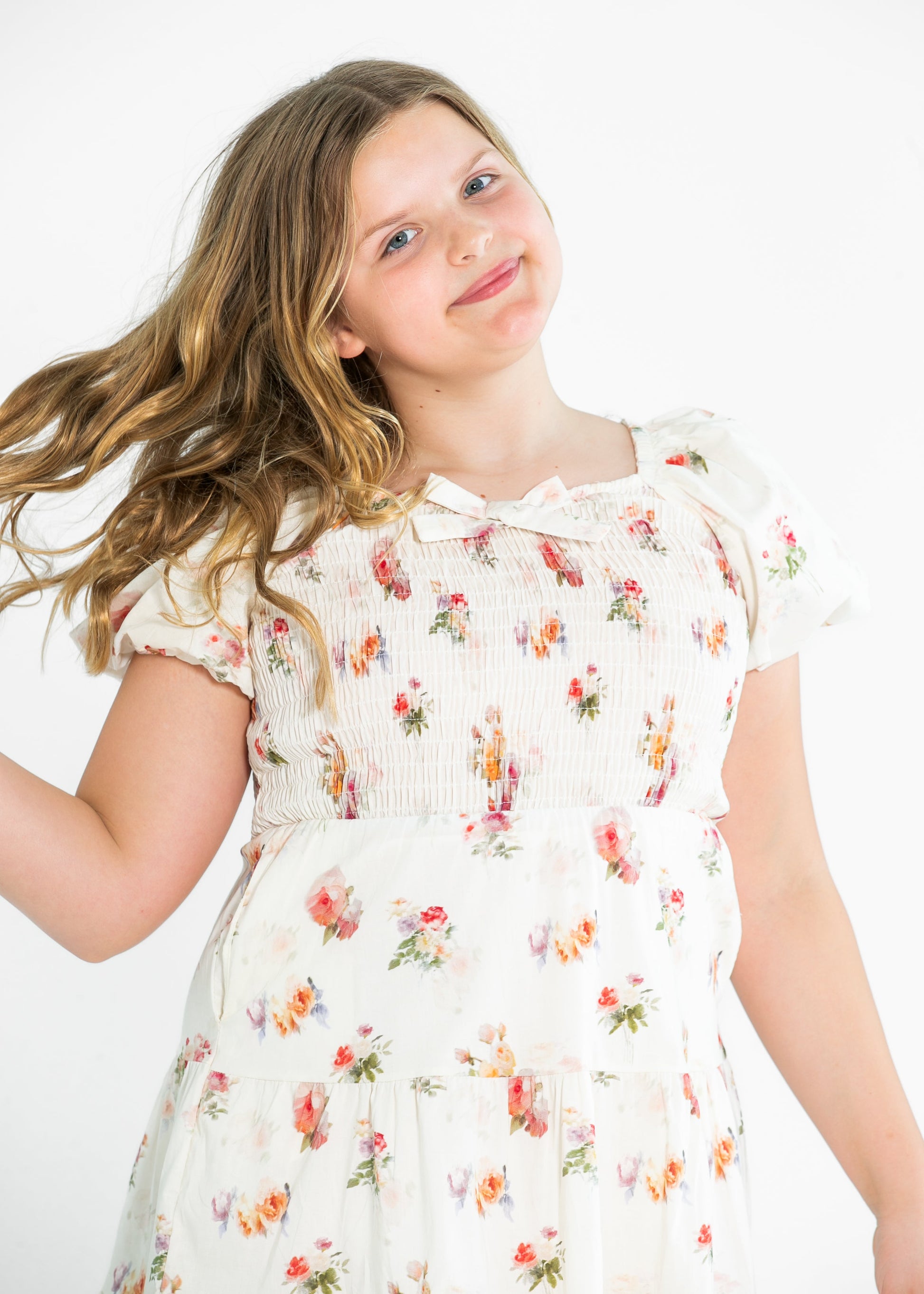 Girl's Textured Knit Puff Sleeve Dress FF Girls