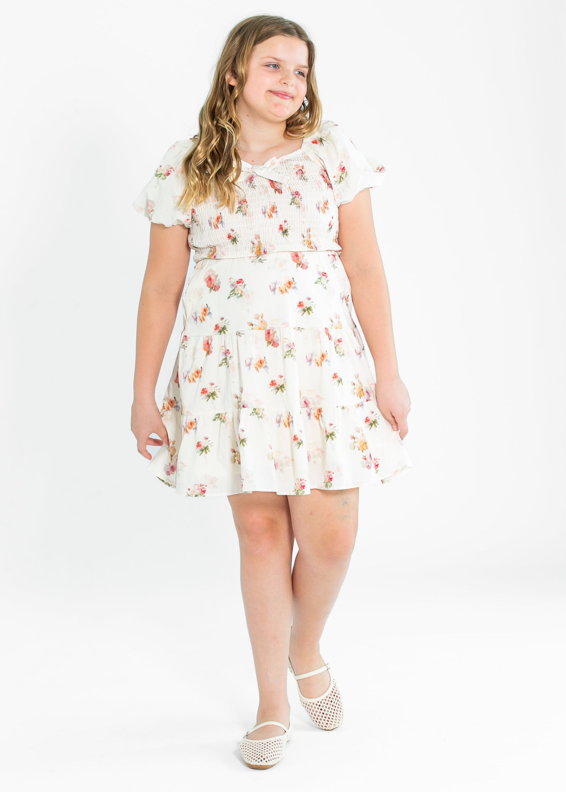 Girl's Textured Knit Puff Sleeve Dress FF Girls