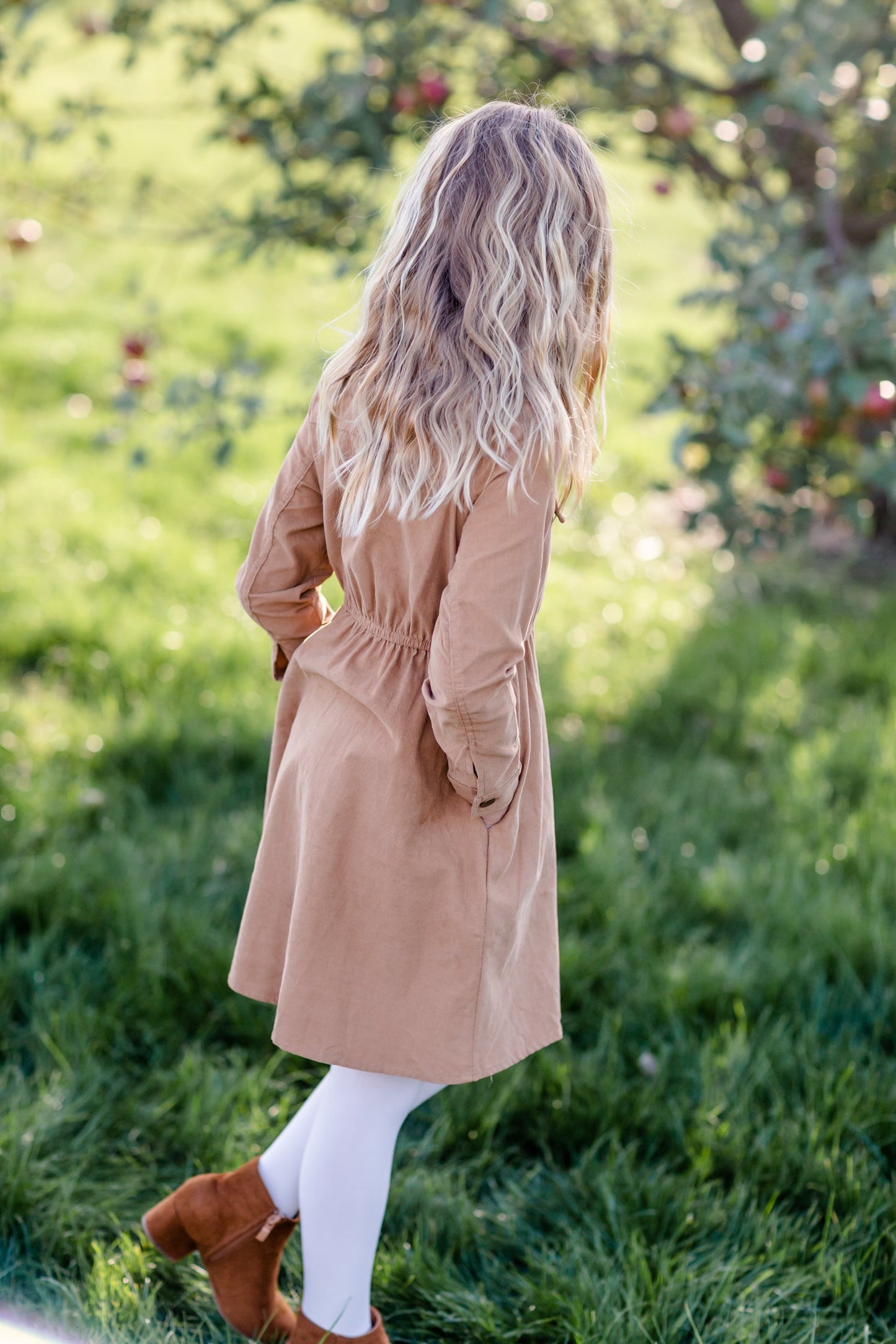 Girls Corduroy Cinched Waist Button Down Midi Dress FF Girls
