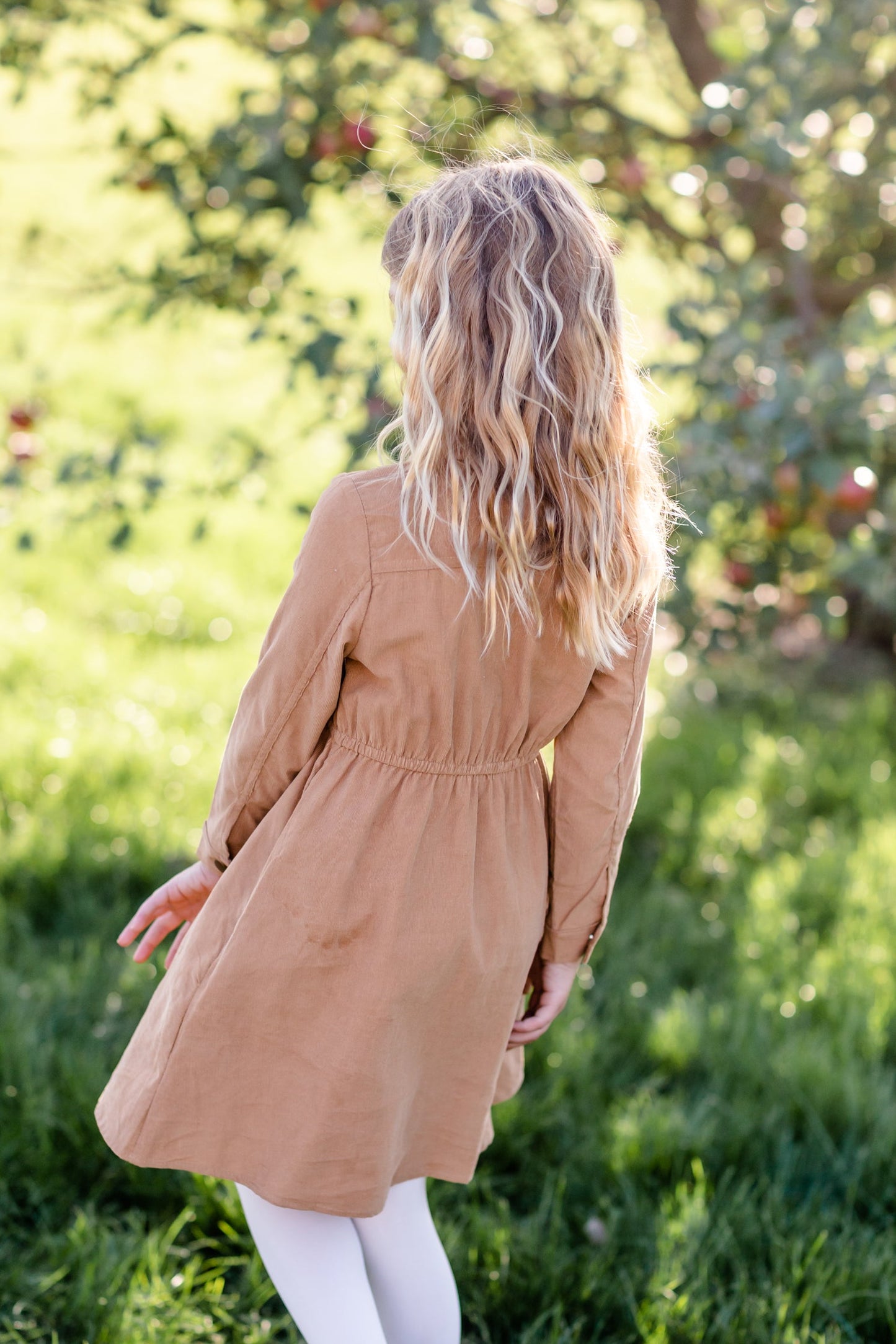 Girls Corduroy Cinched Waist Button Down Midi Dress FF Girls