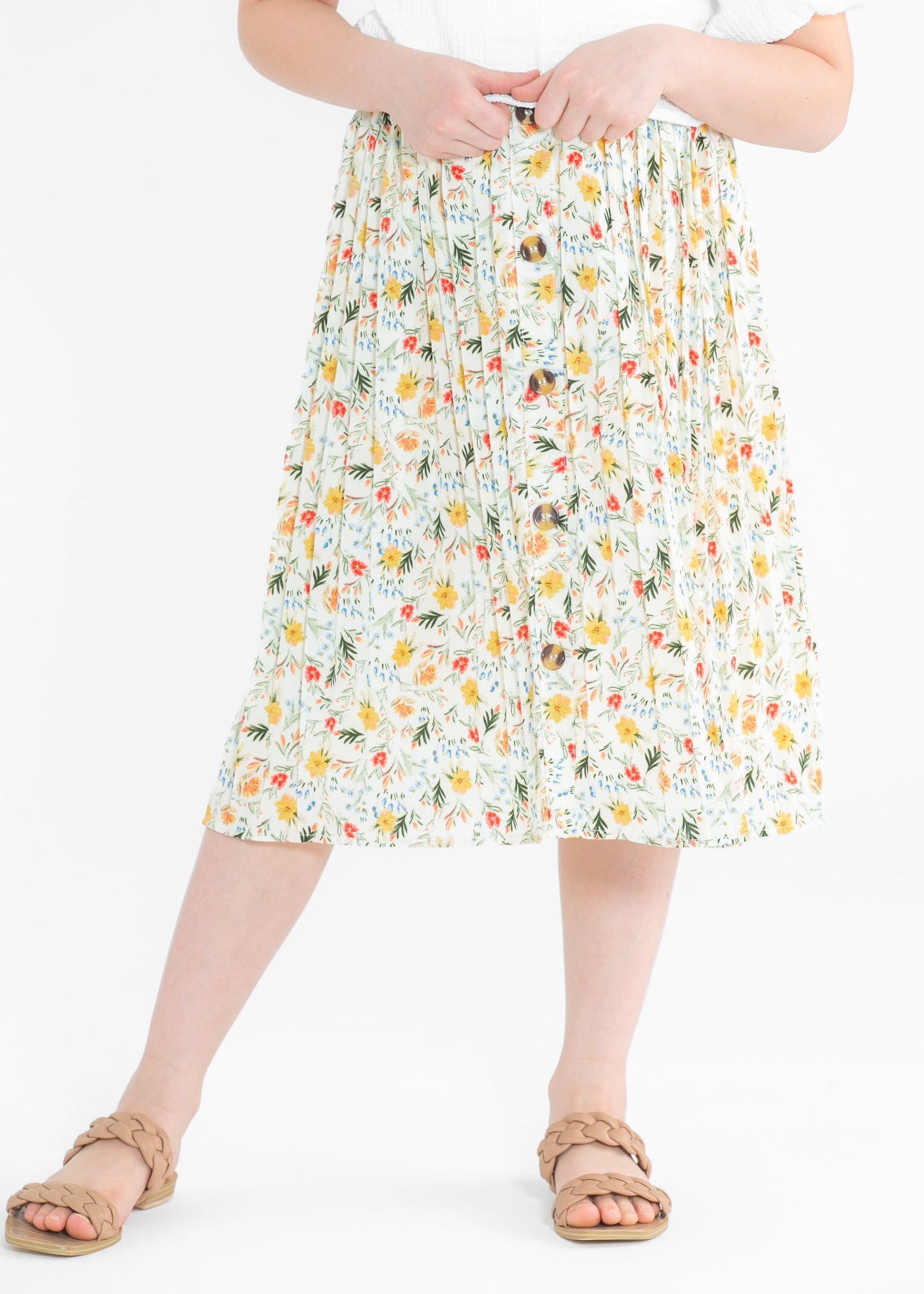 Girls Floral Print Pleated Midi Skirt FF Girls
