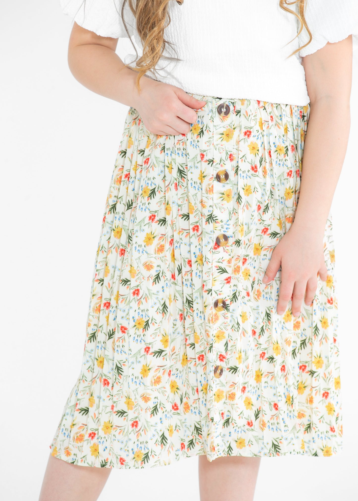 Girls Floral Print Pleated Midi Skirt FF Girls