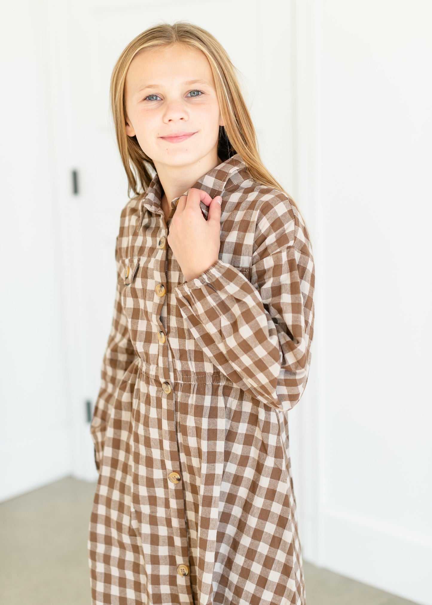 Girls Gingham Print Button Up Dress FF Girls