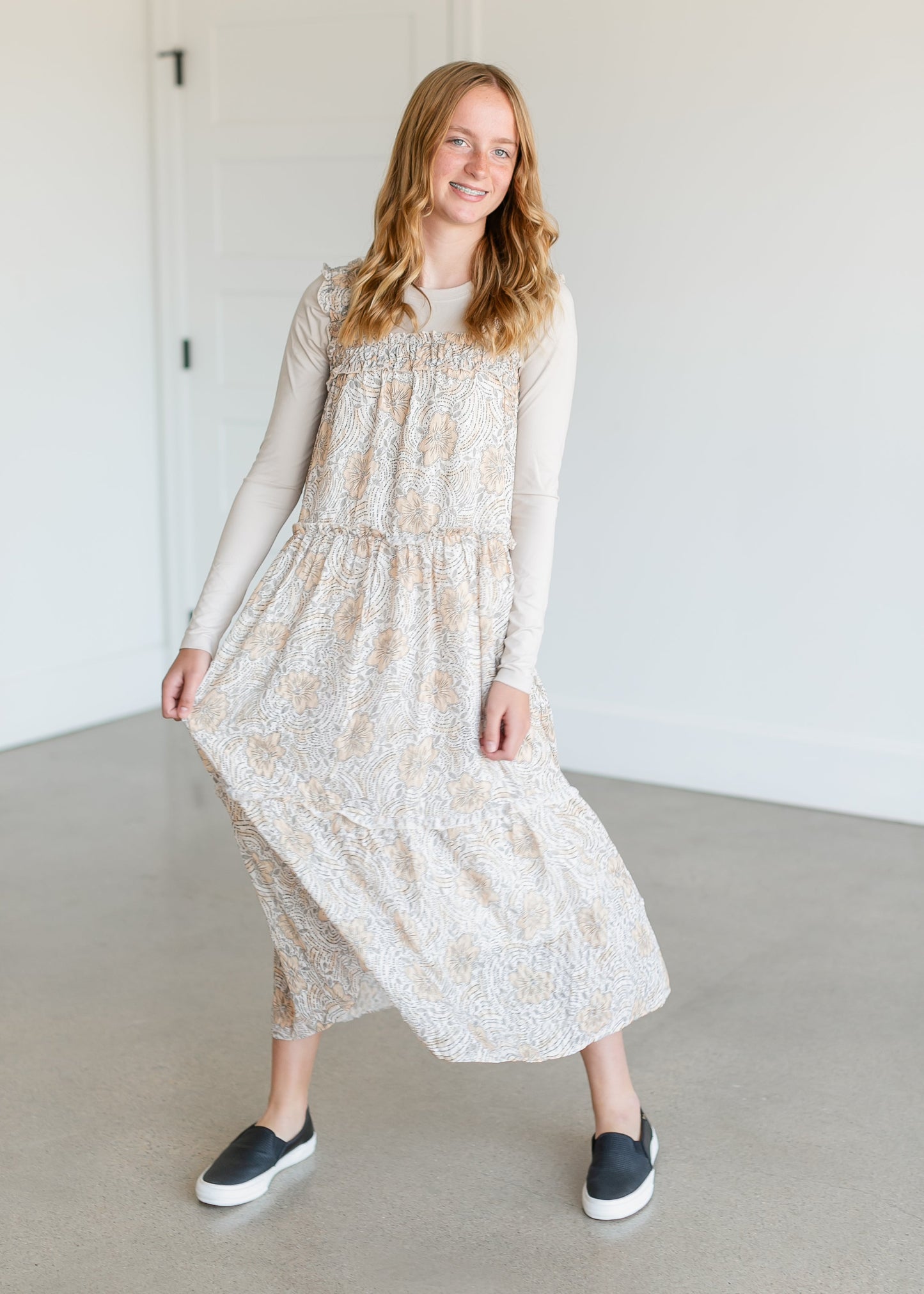 Golden Floral Tiered Maxi Dress FF Dresses