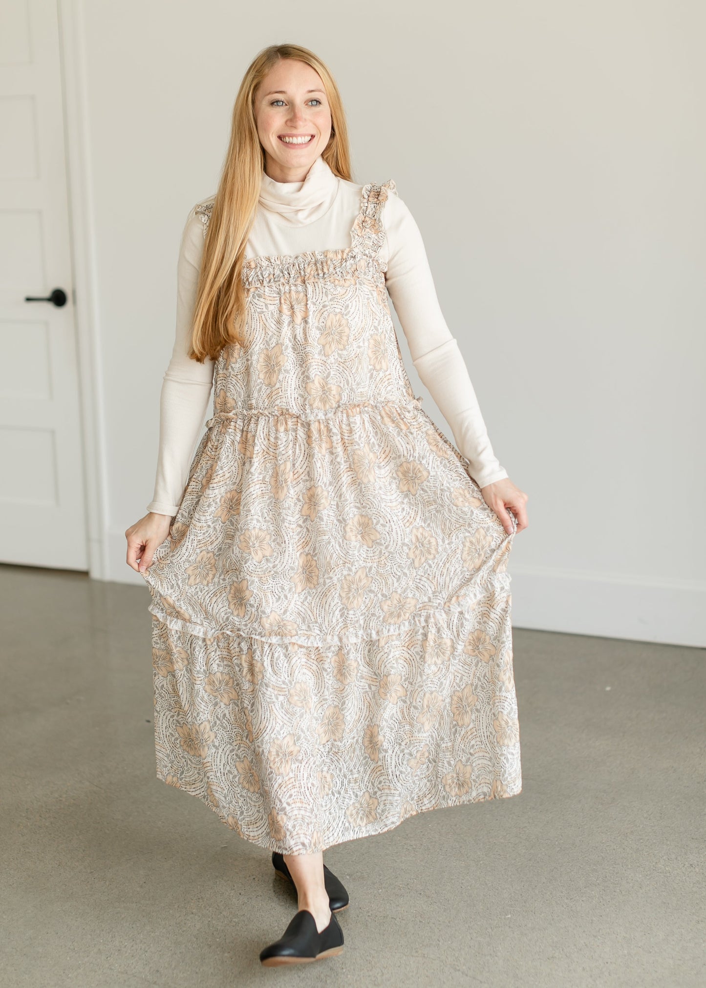 Golden Floral Tiered Maxi Dress FF Dresses