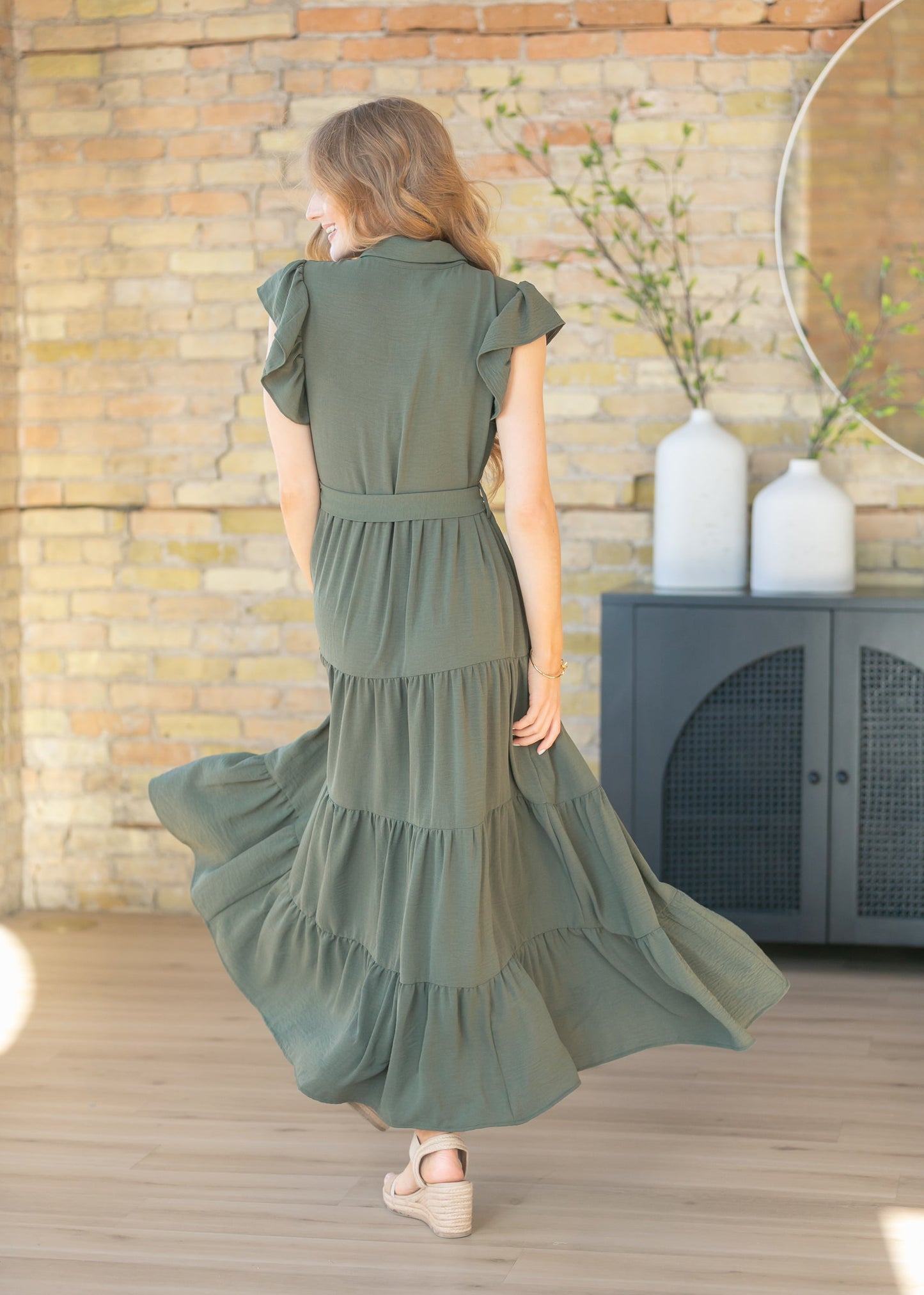 Goldie Green Short Sleeved Tiered Maxi Dress FF Dresses