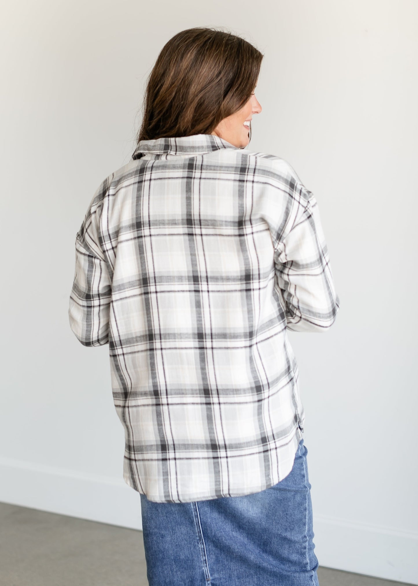 Gray Plaid Button Up Top FF Tops