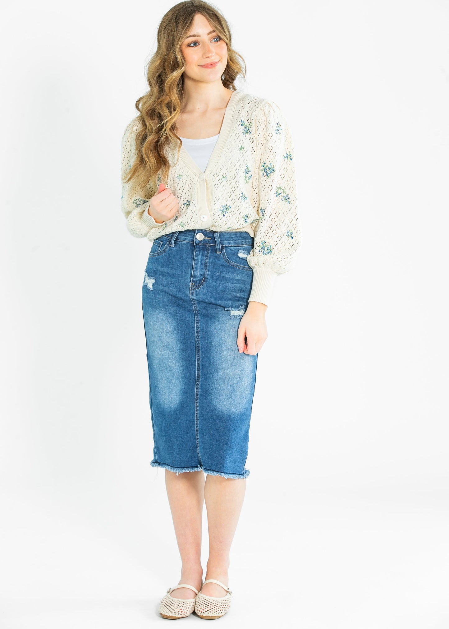 Hadley High Rise Denim Midi Skirt IC Skirts
