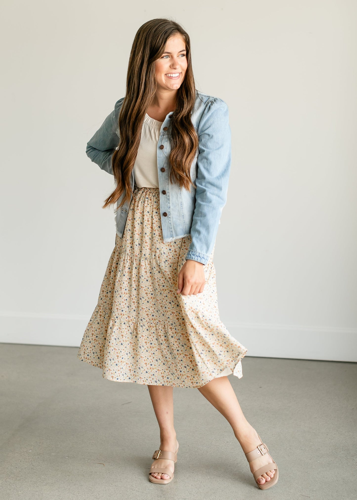 Harlow Floral Tiered Midi Skirt IC Skirts Cream Floral / XS