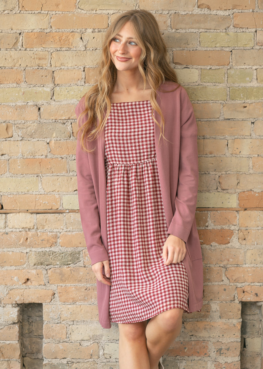 Hayes Red Gingham Puff Sleeve Midi Dress FF Dresses