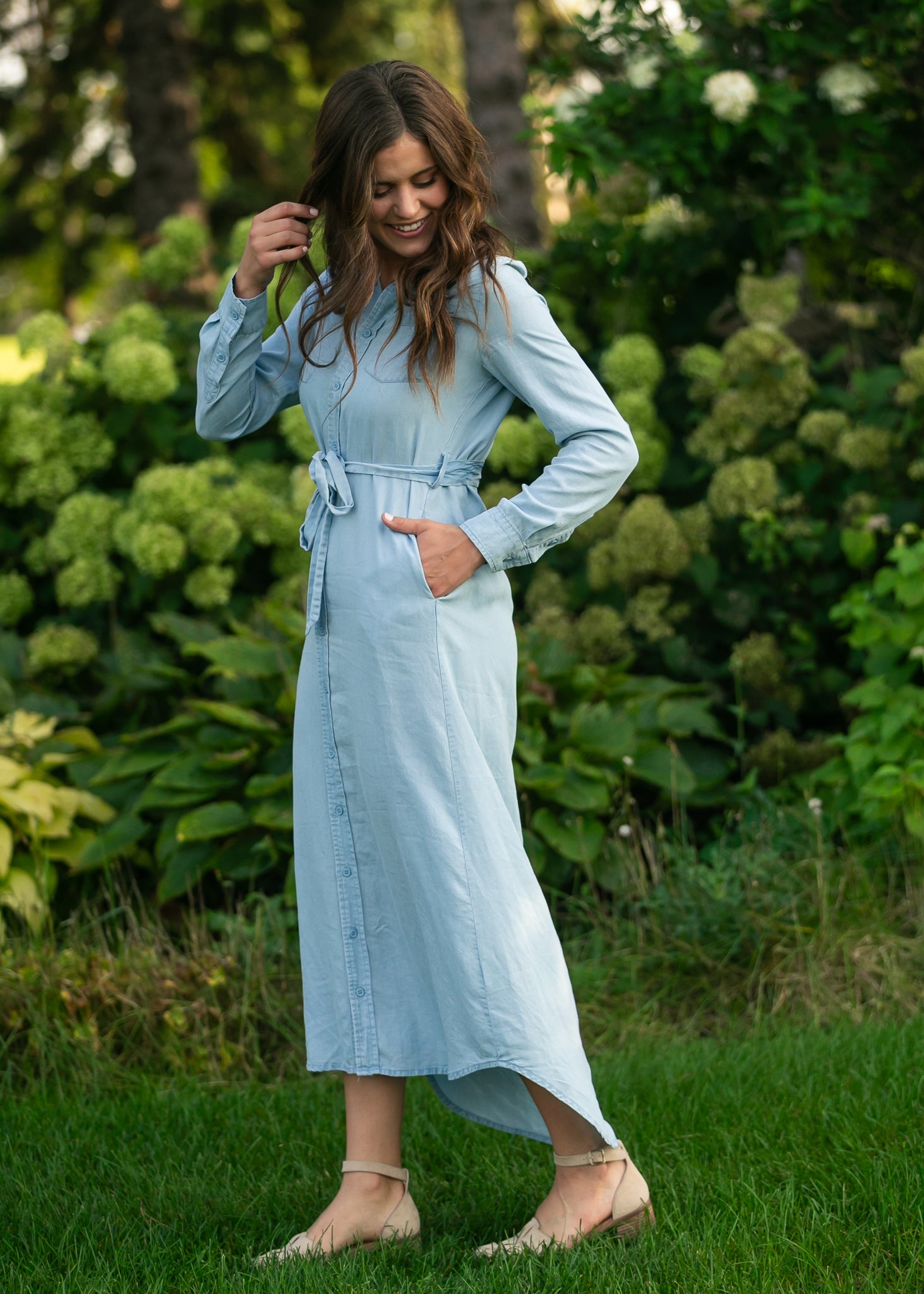 Hazel Chambray Long Sleeve Dress, Small Hazel Chambray Long Sleeve Dress, Small