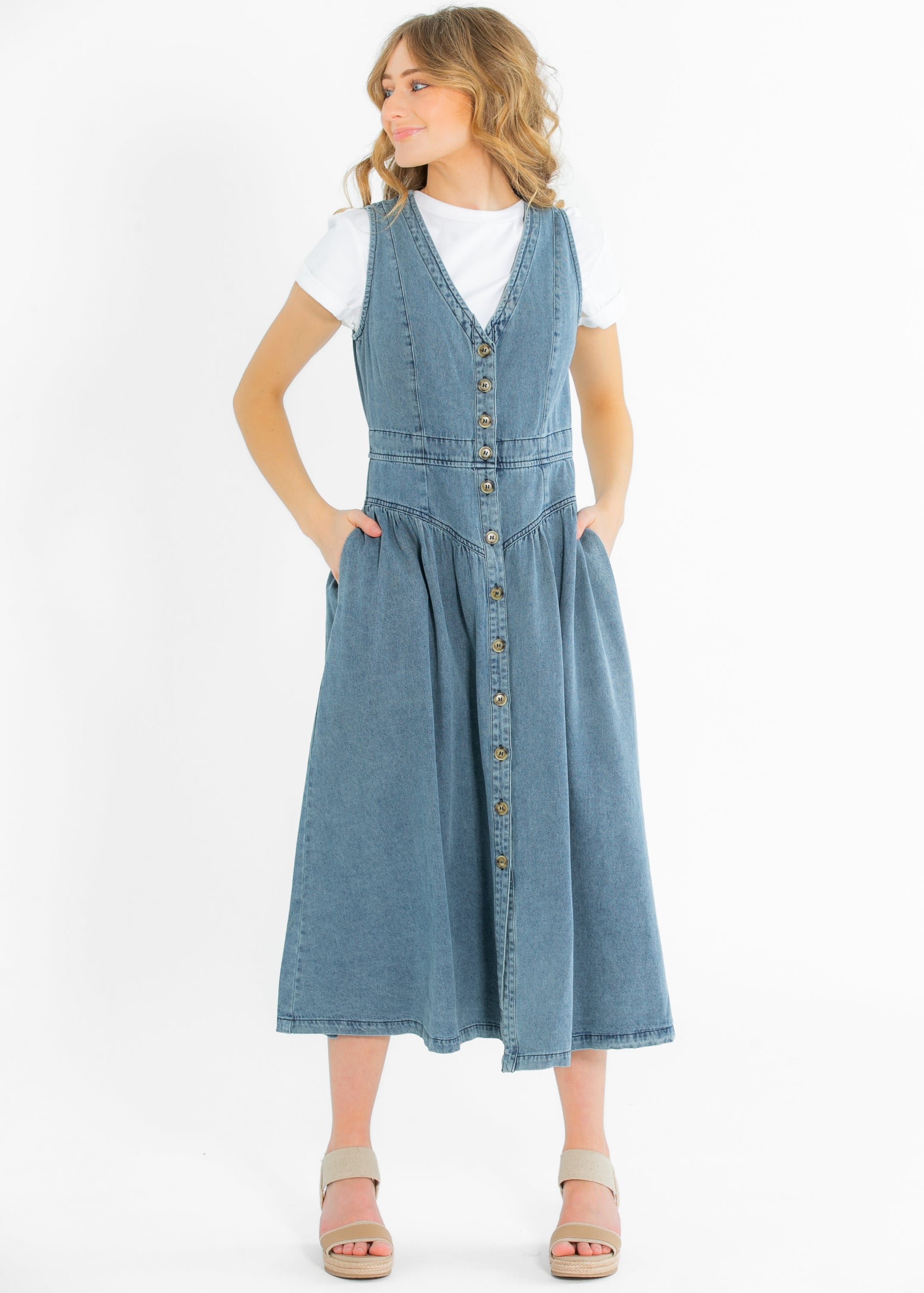 Heartloom® Jamie Front Button Denim Midi Dress FF Dresses