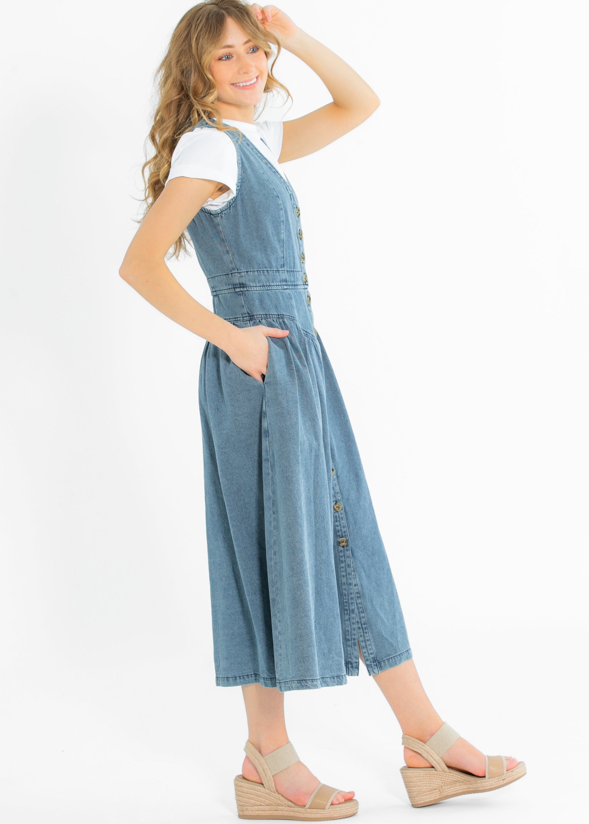 Heartloom® Jamie Front Button Denim Midi Dress FF Dresses
