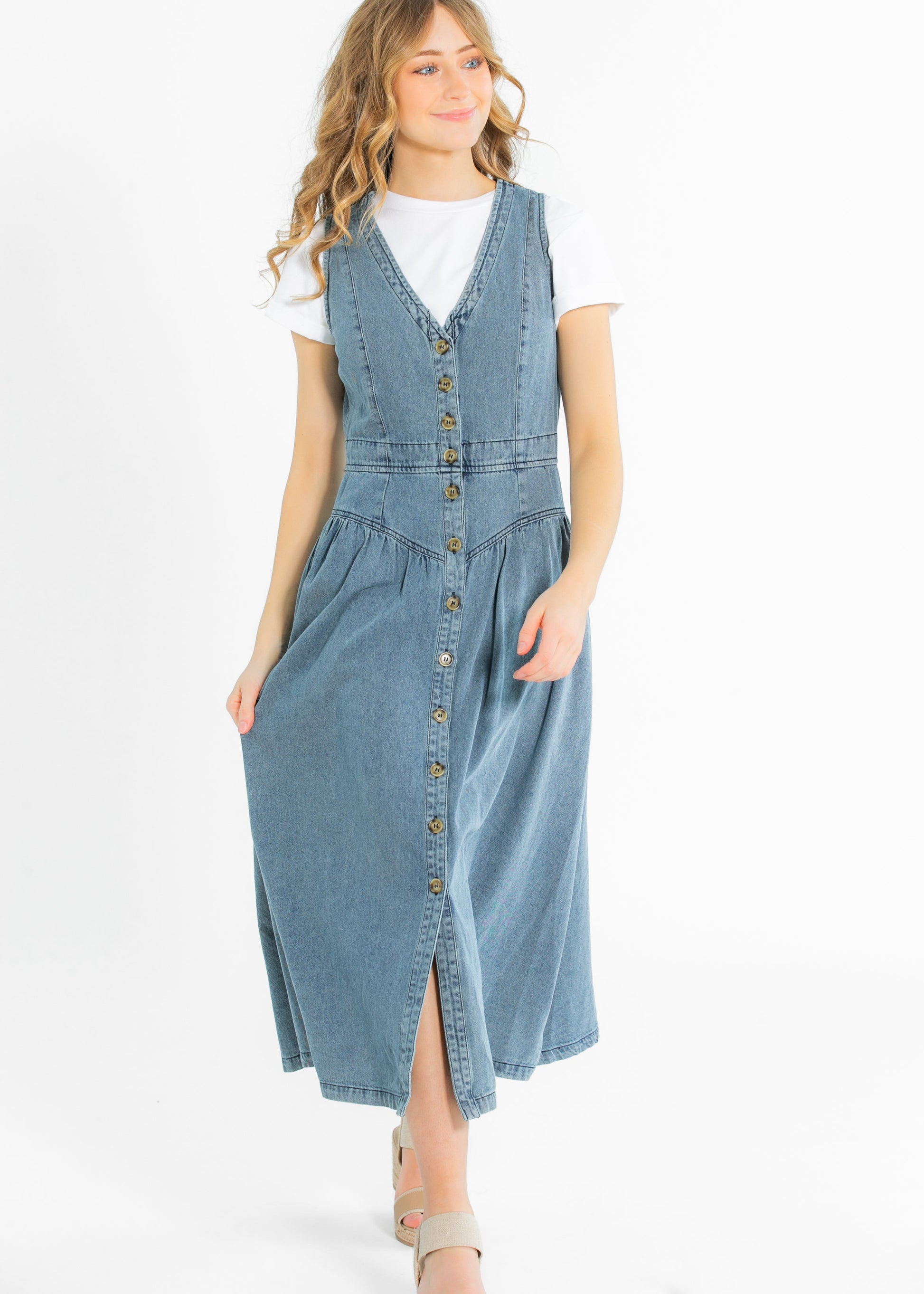 Heartloom® Jamie Front Button Denim Midi Dress FF Dresses
