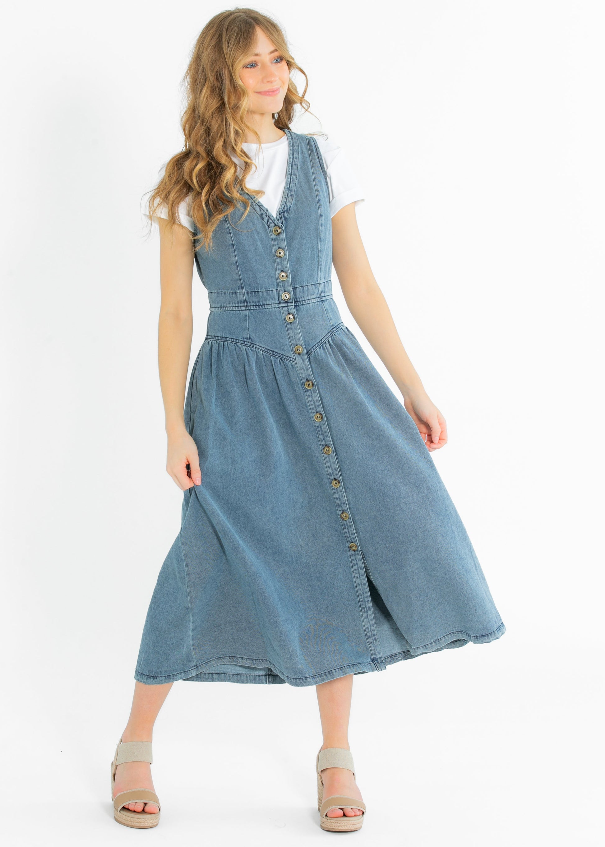Heartloom® Jamie Front Button Denim Midi Dress FF Dresses