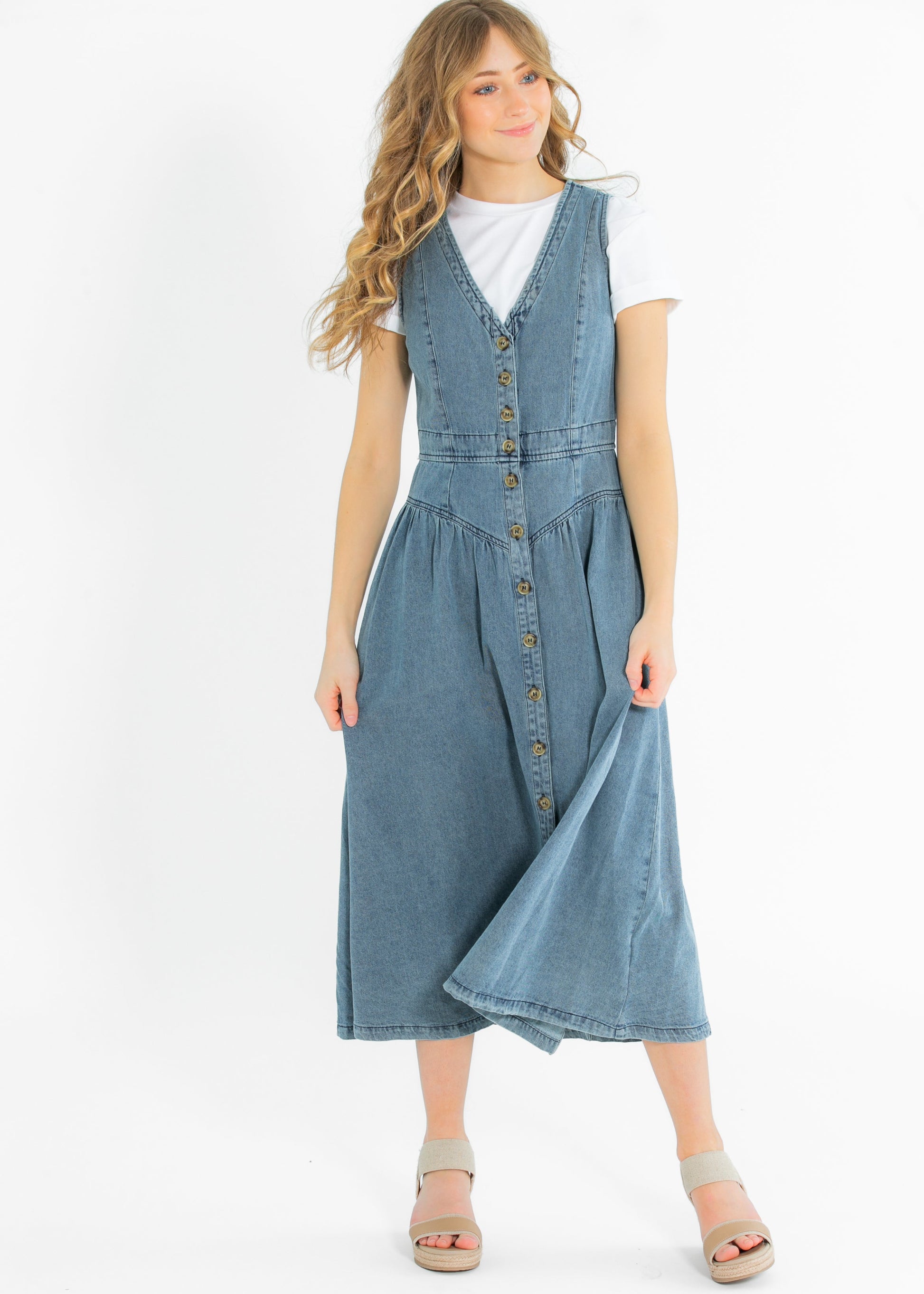 Heartloom® Jamie Front Button Denim Midi Dress FF Dresses