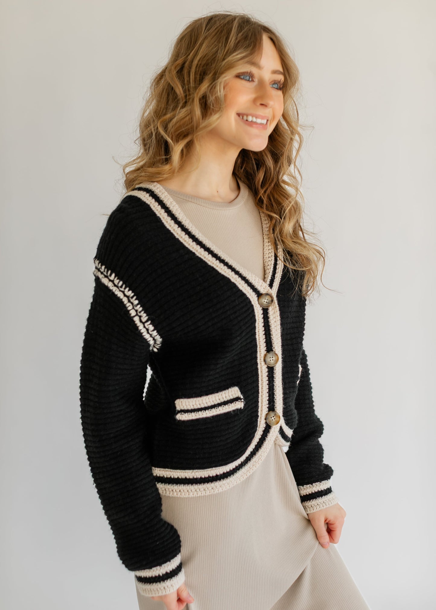 Heartloom® Kenya Button Front Contrast Stripe Cardigan - FINAL SALE FF Tops