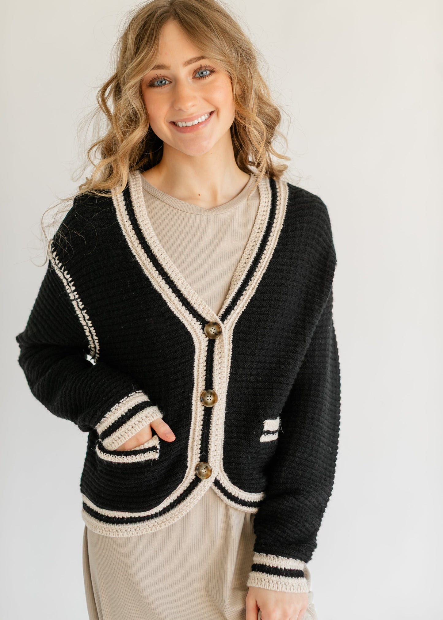 Heartloom® Kenya Button Front Contrast Stripe Cardigan - FINAL SALE FF Tops