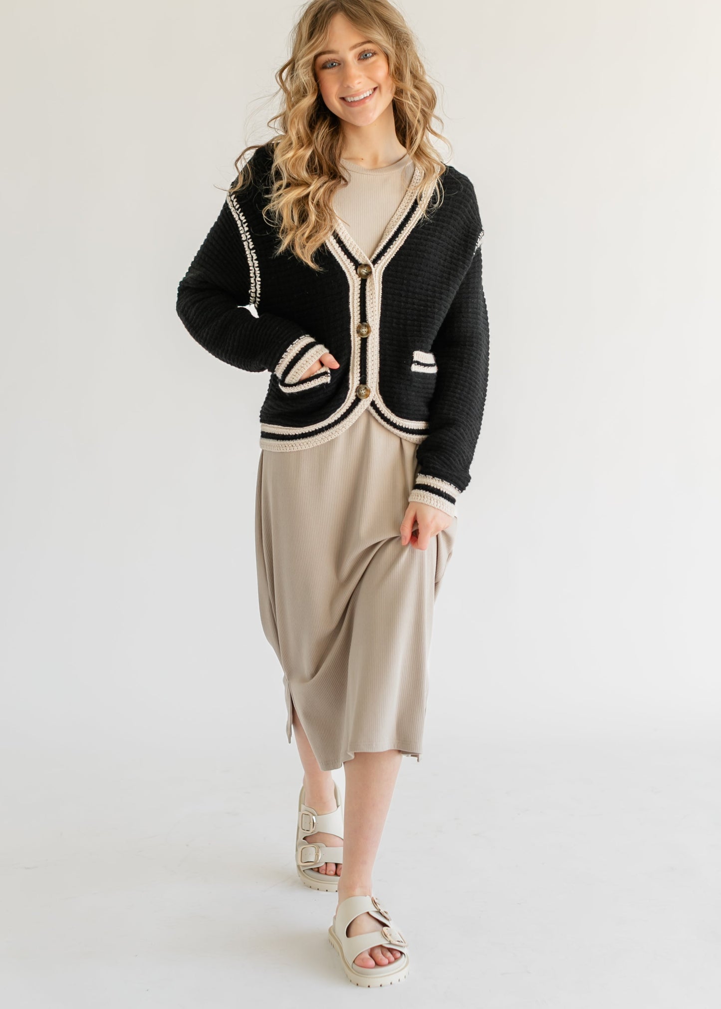 Heartloom® Kenya Button Front Contrast Stripe Cardigan - FINAL SALE FF Tops