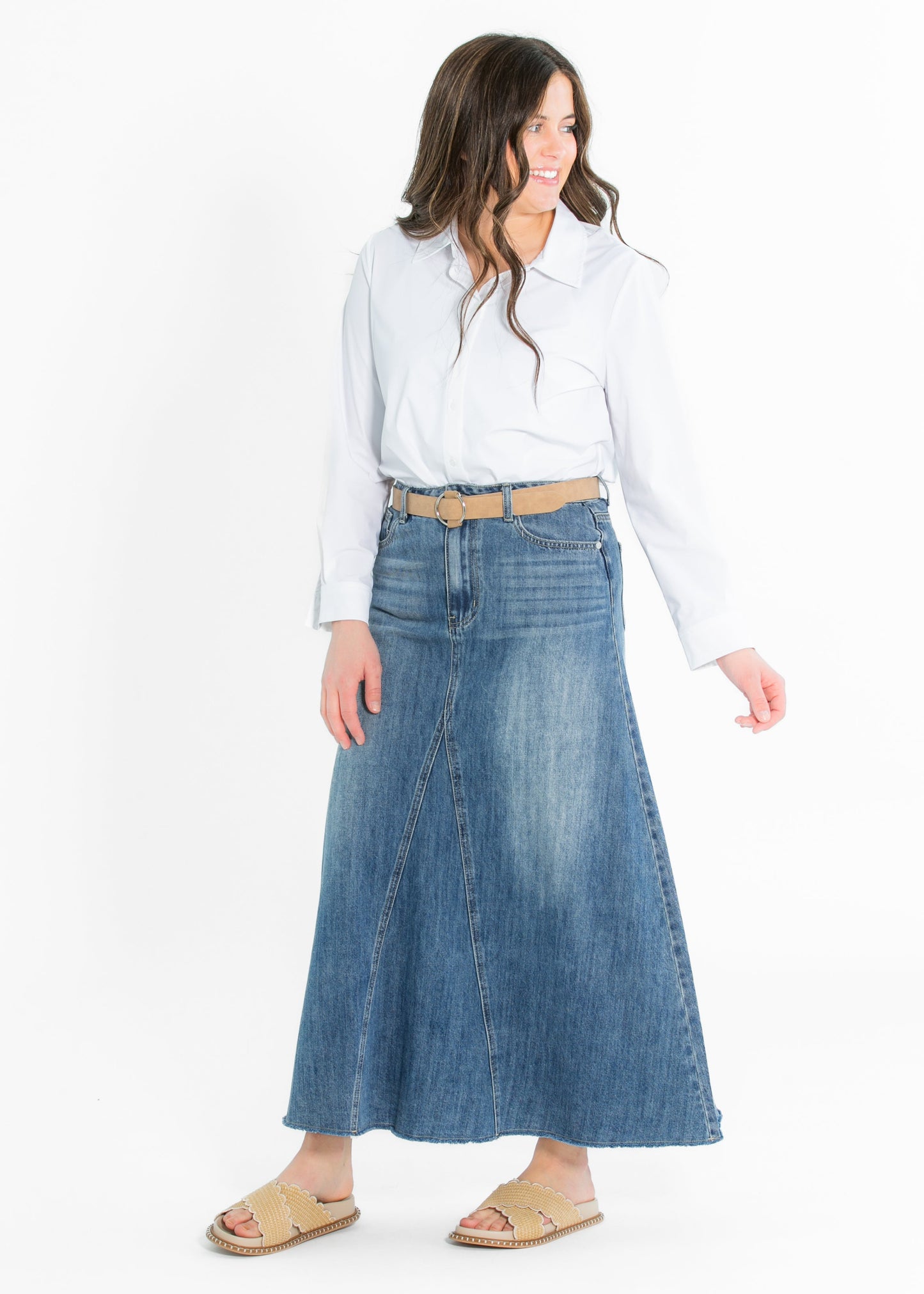 Heartloom® Kiera A-line Denim Maxi Skirt FF Skirts