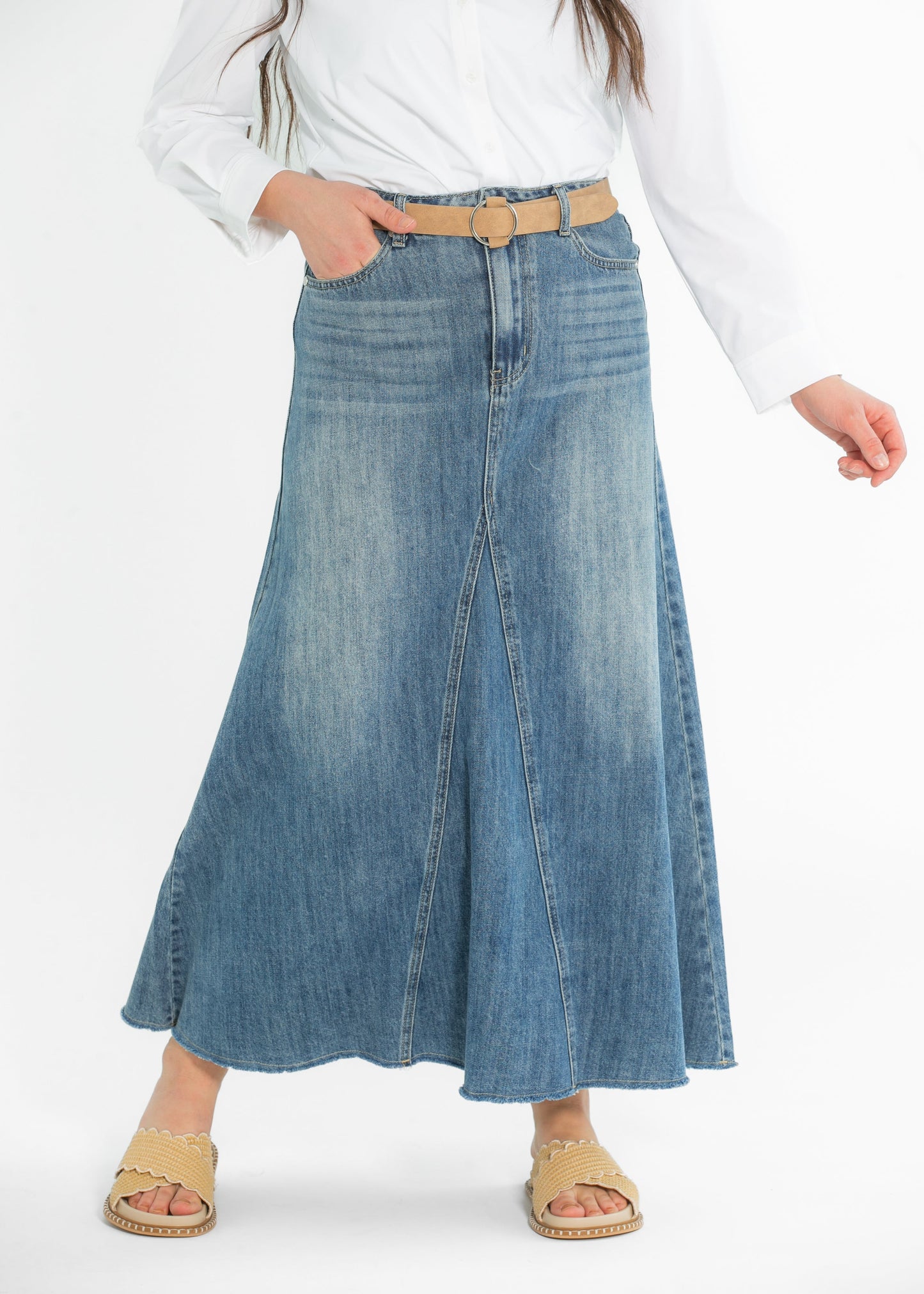 Heartloom® Kiera A-line Denim Maxi Skirt FF Skirts