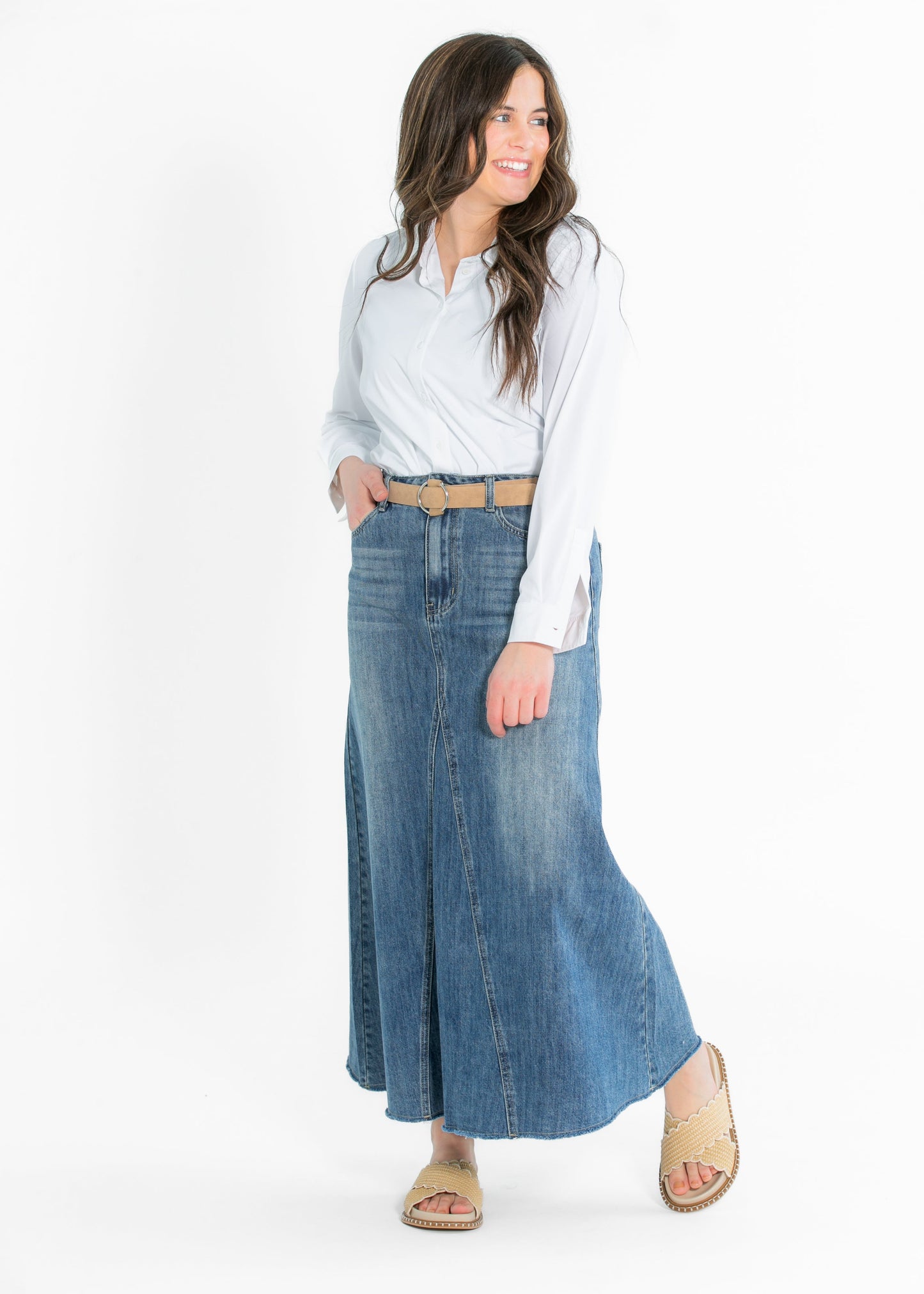 Heartloom® Kiera A-line Denim Maxi Skirt FF Skirts
