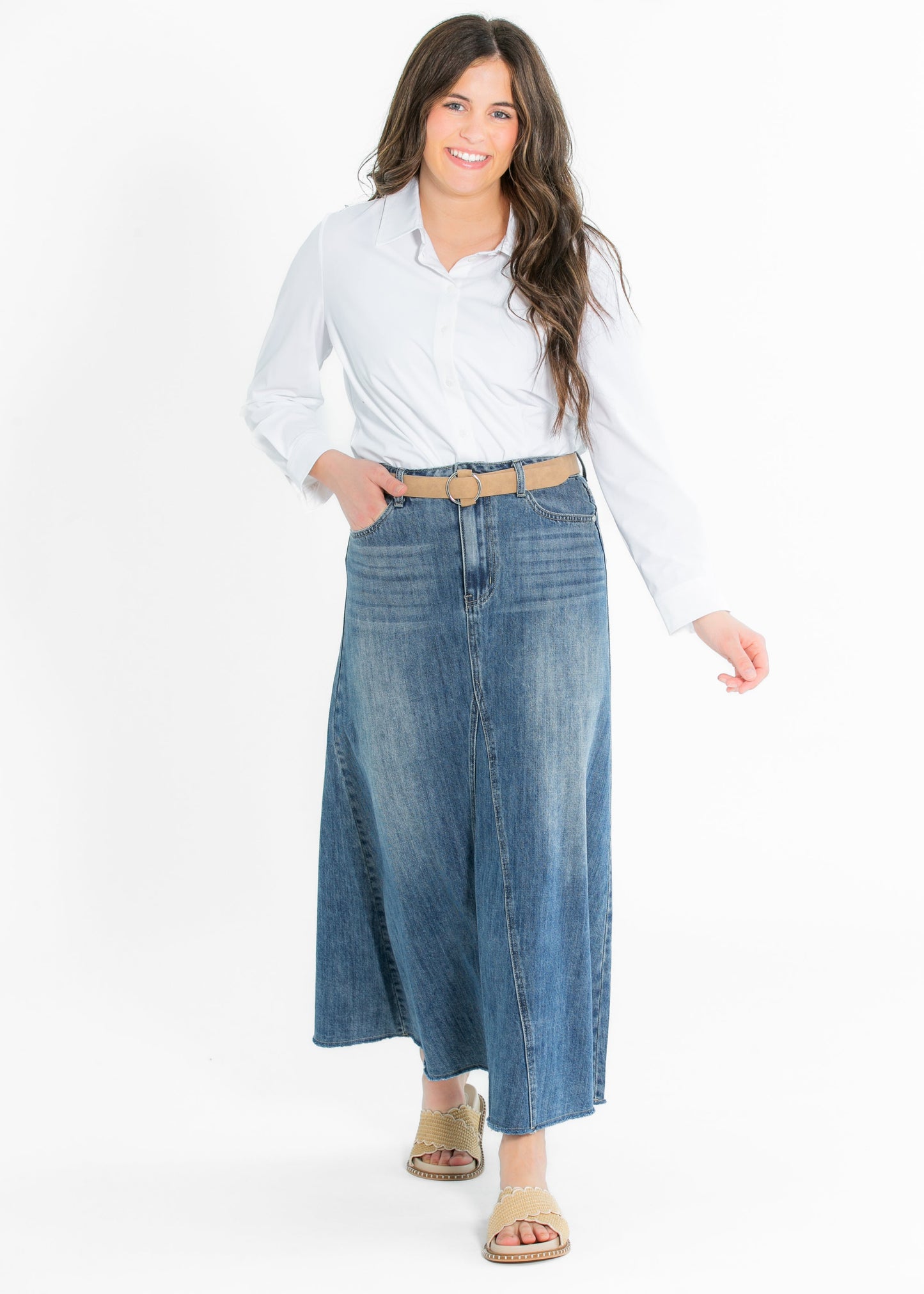Heartloom® Kiera A-line Denim Maxi Skirt FF Skirts