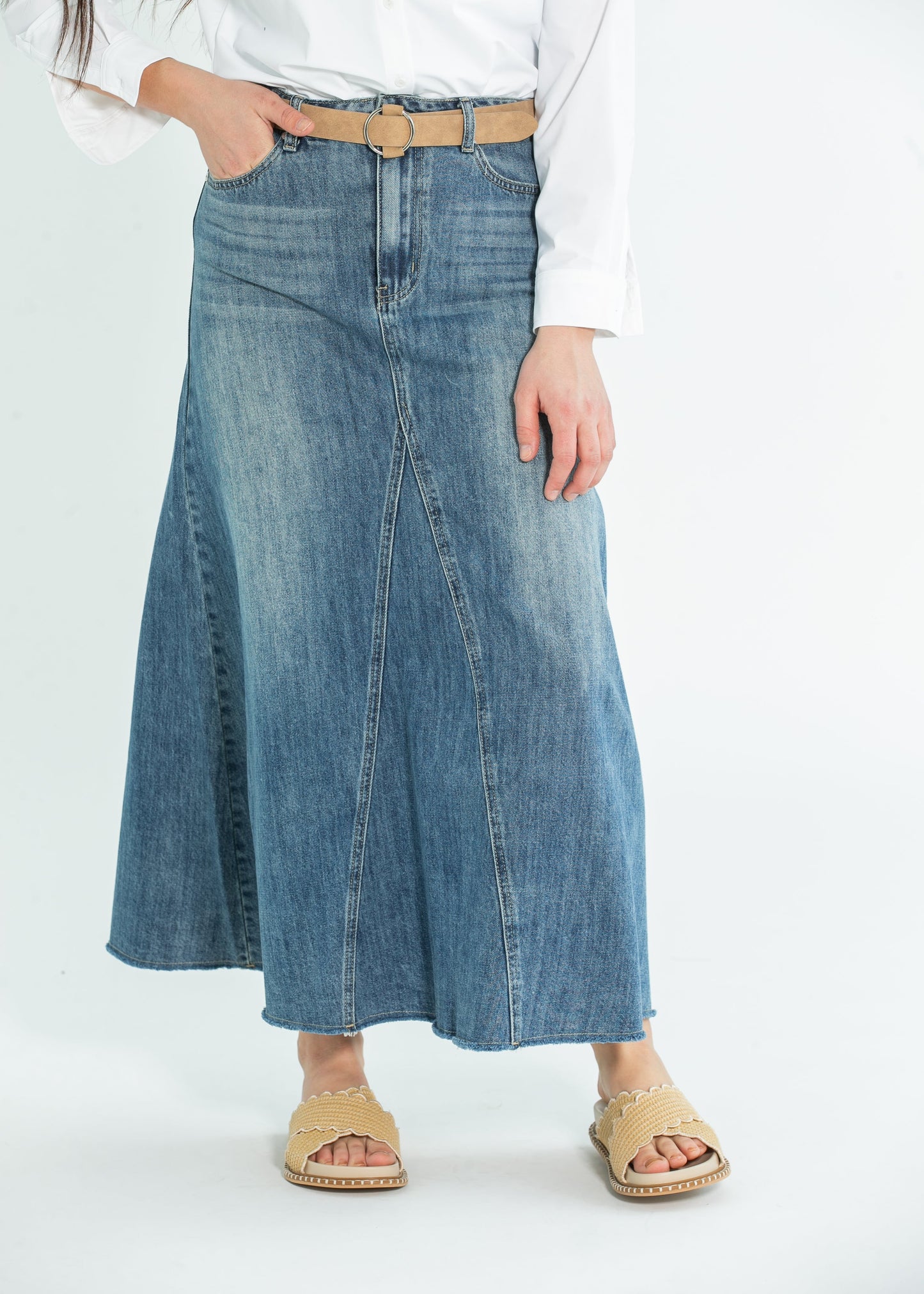 Heartloom® Kiera A-line Denim Maxi Skirt FF Skirts