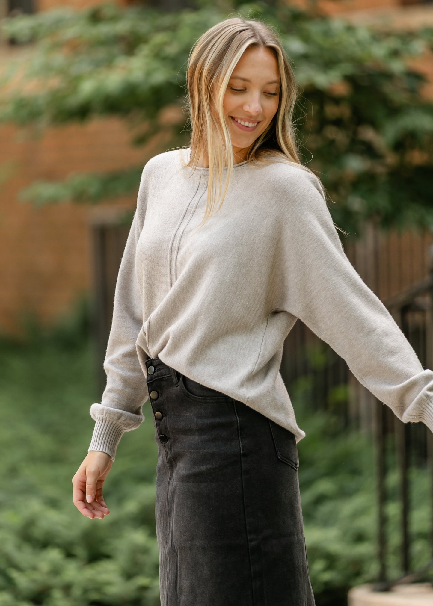 Heather Mocha Raw Seam Sweater FF Tops