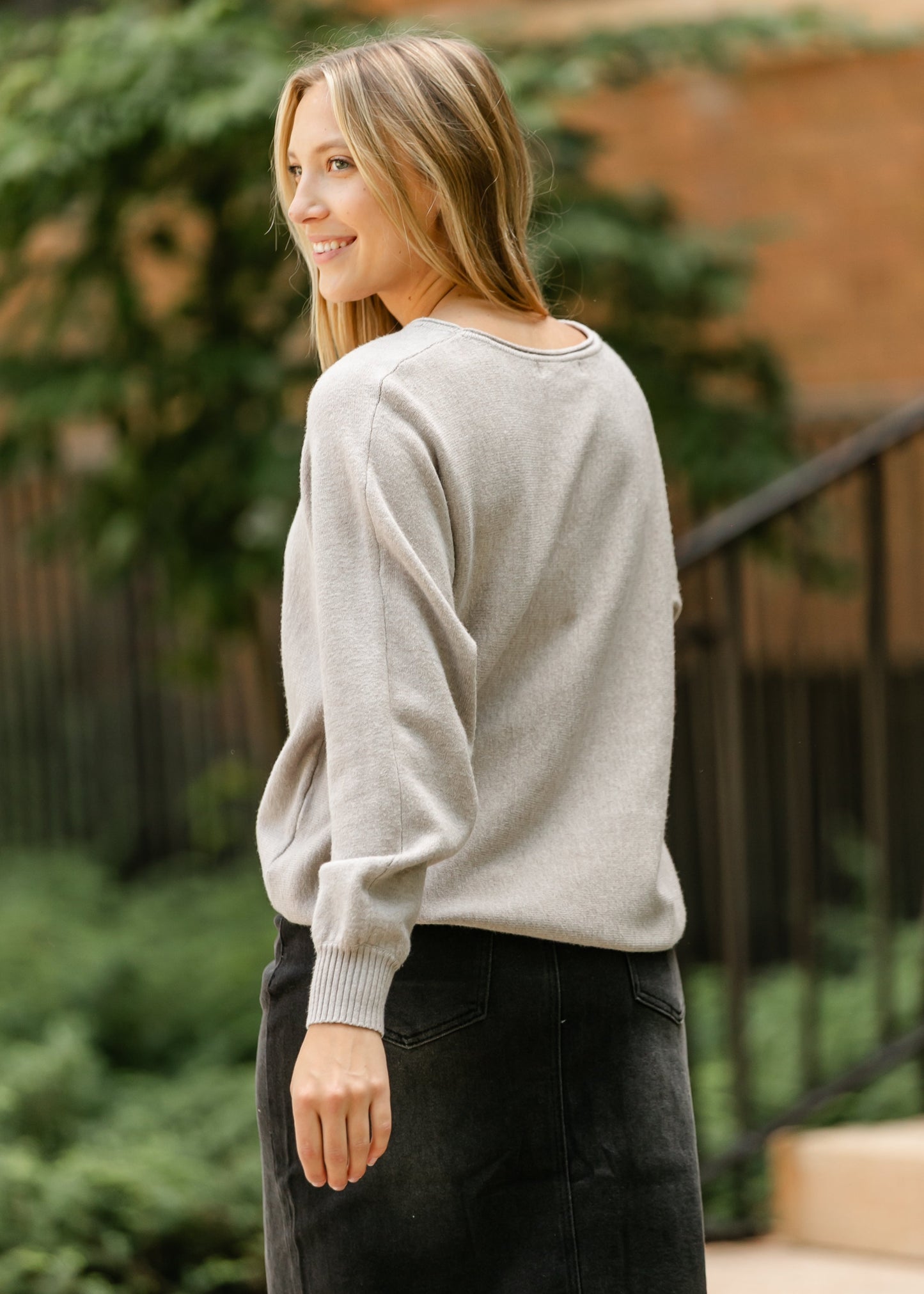 Heather Mocha Raw Seam Sweater FF Tops