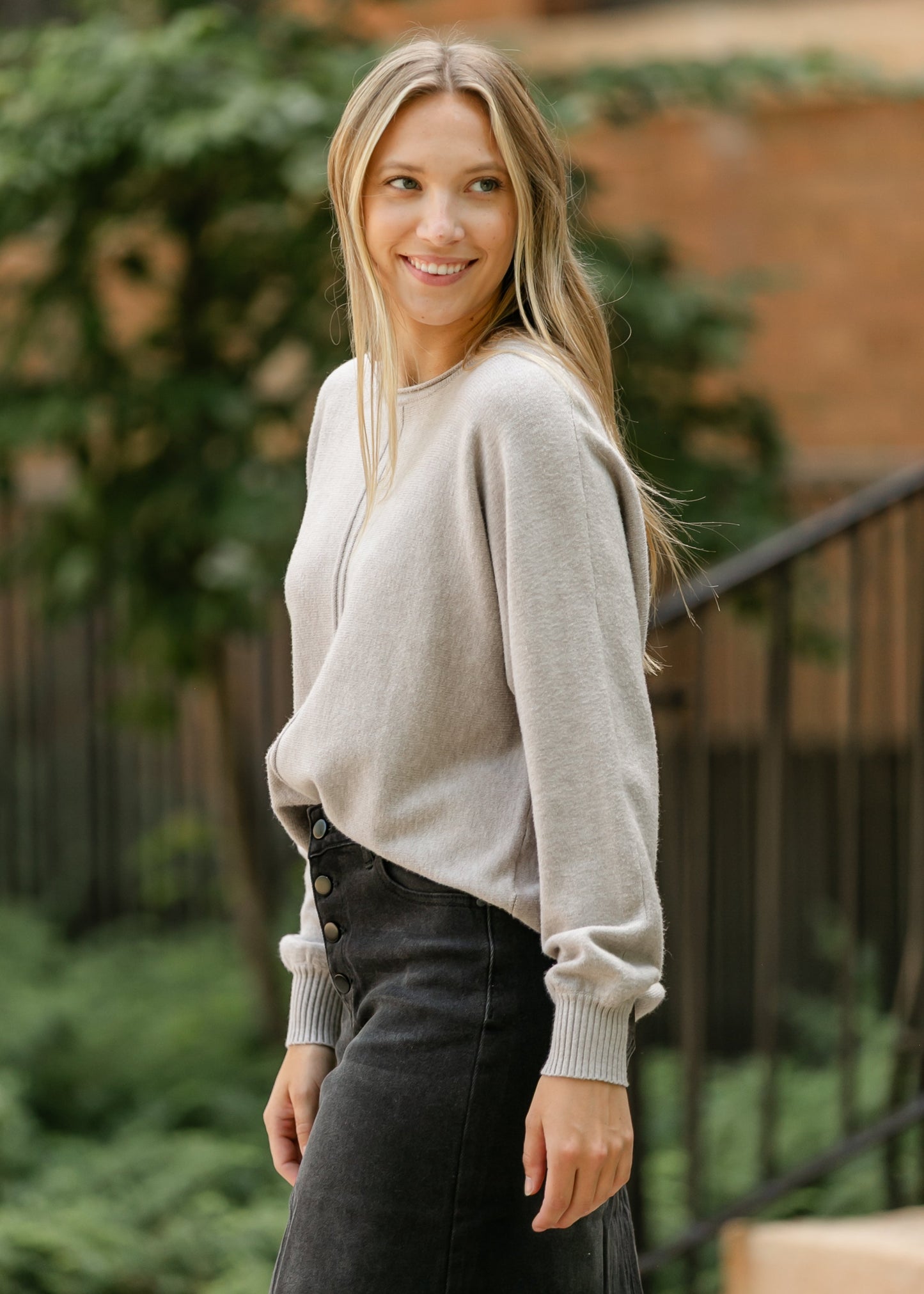 Heather Mocha Raw Seam Sweater FF Tops