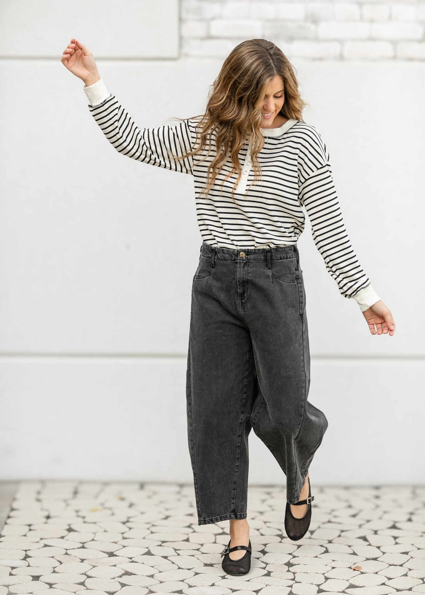 Henley Stripe Snap Knit Top FF Tops