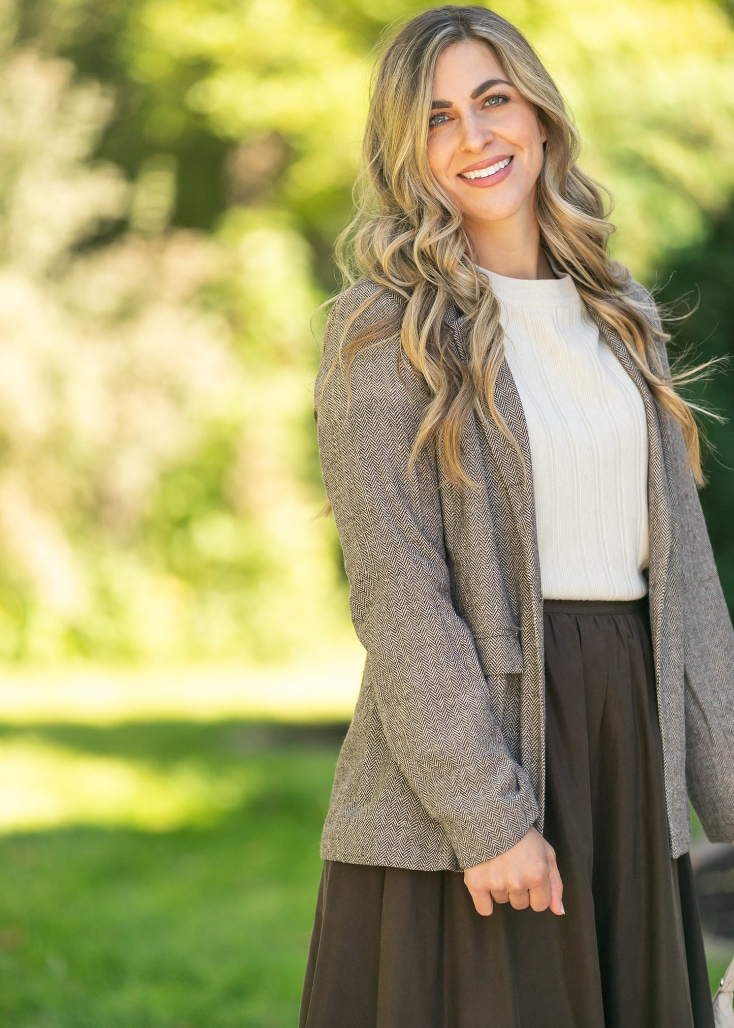 Herringbone Single Button Blazer FF Layering Essentials