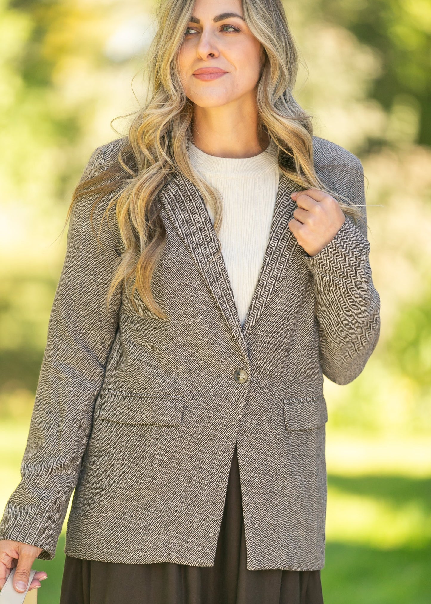 Herringbone Single Button Blazer FF Layering Essentials