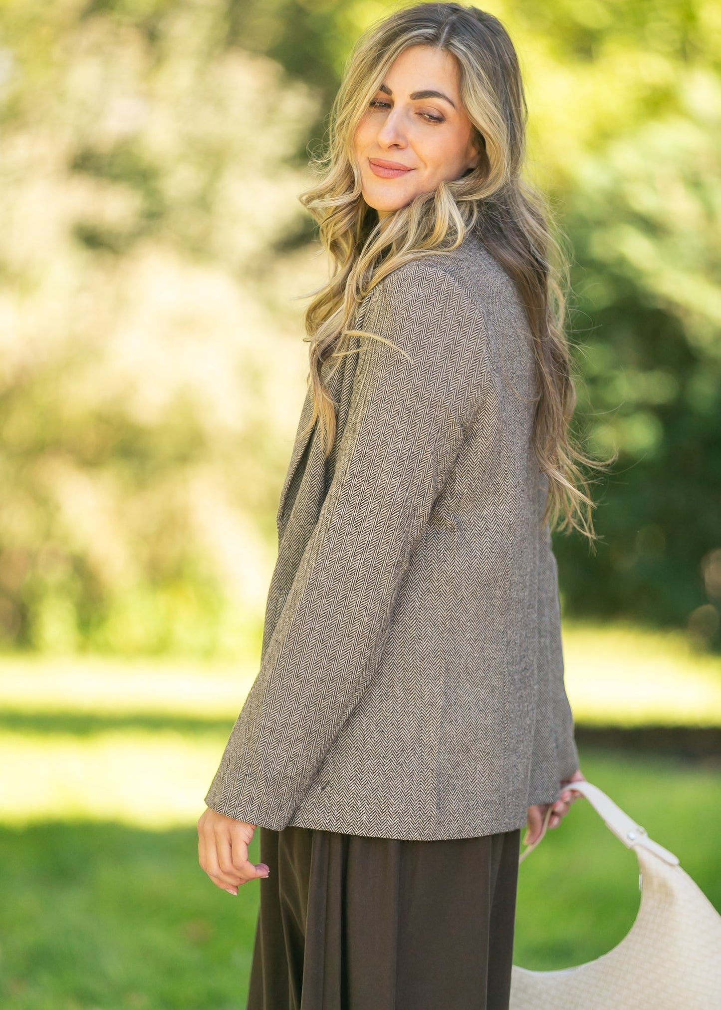 Herringbone Single Button Blazer FF Layering Essentials