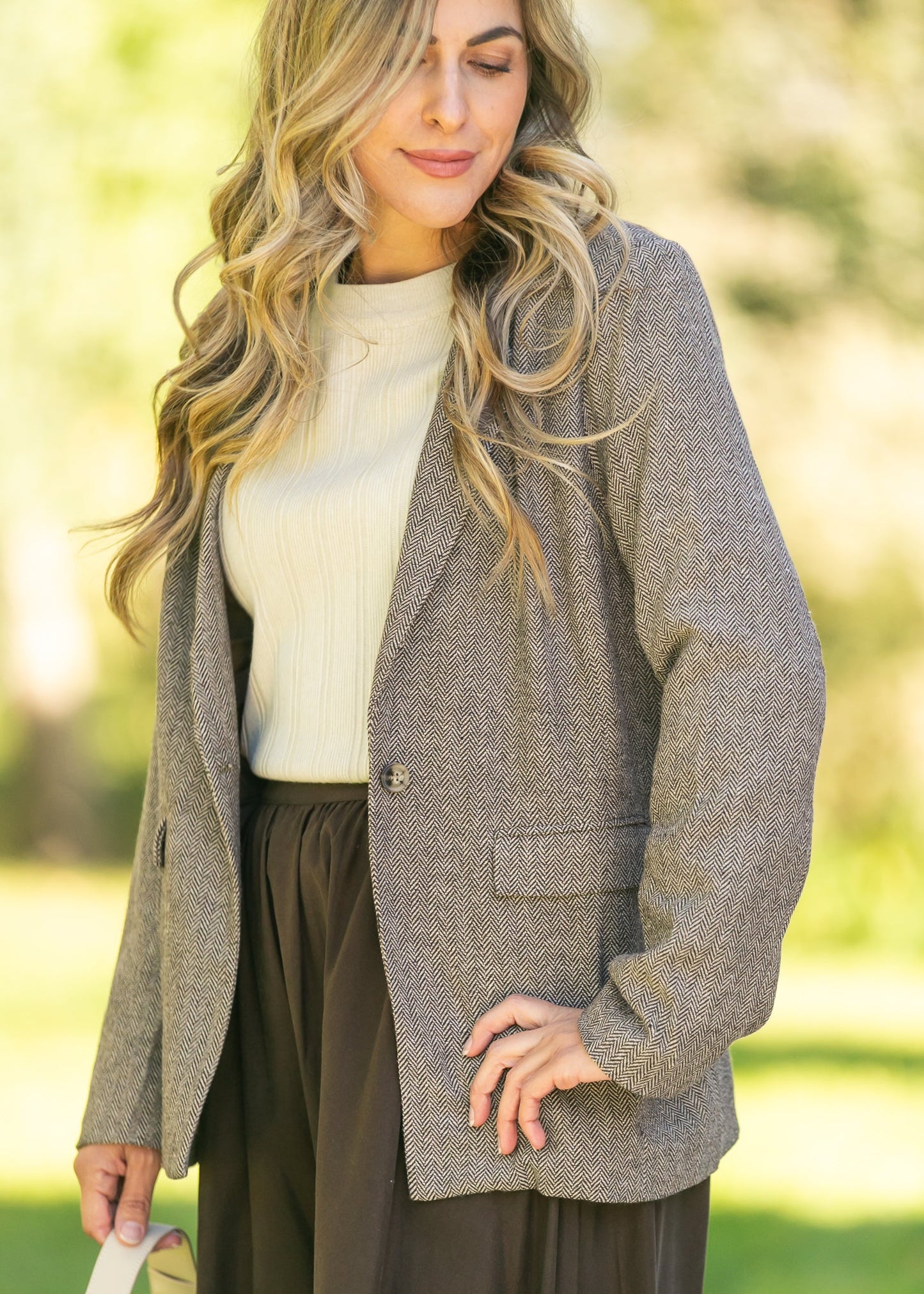 Herringbone Single Button Blazer FF Layering Essentials