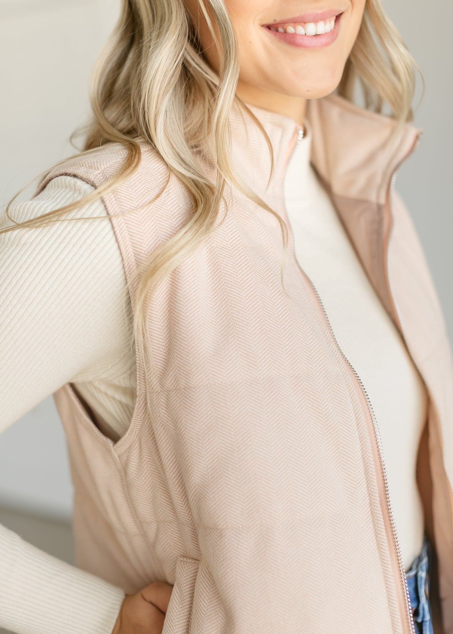 Herringbone Zip-up Vest FF Tops