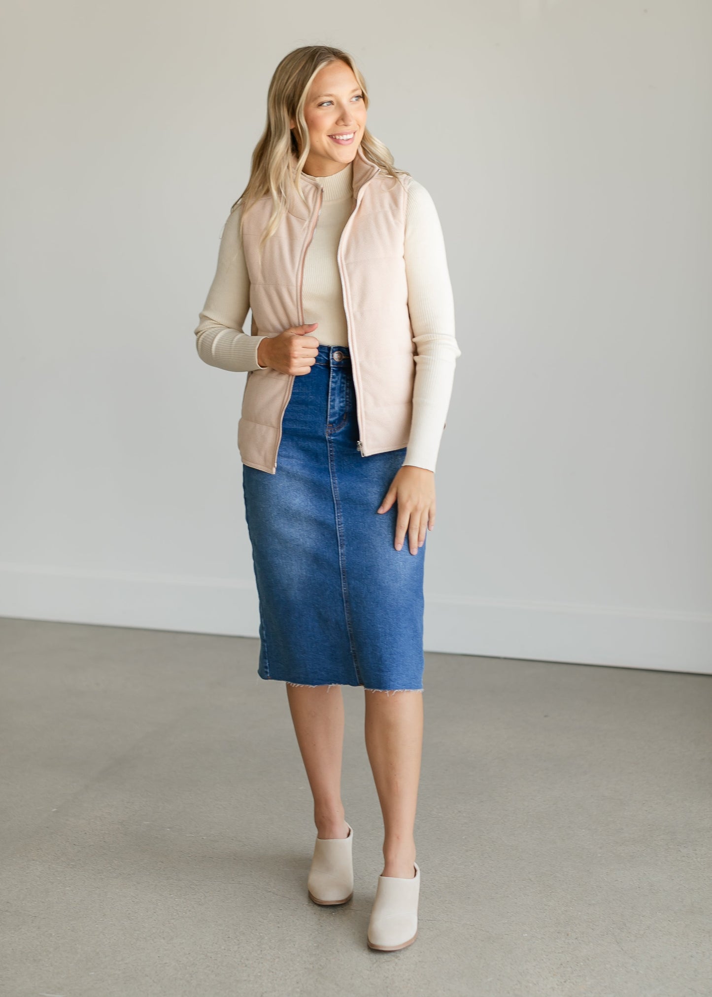 Herringbone Zip-up Vest FF Tops
