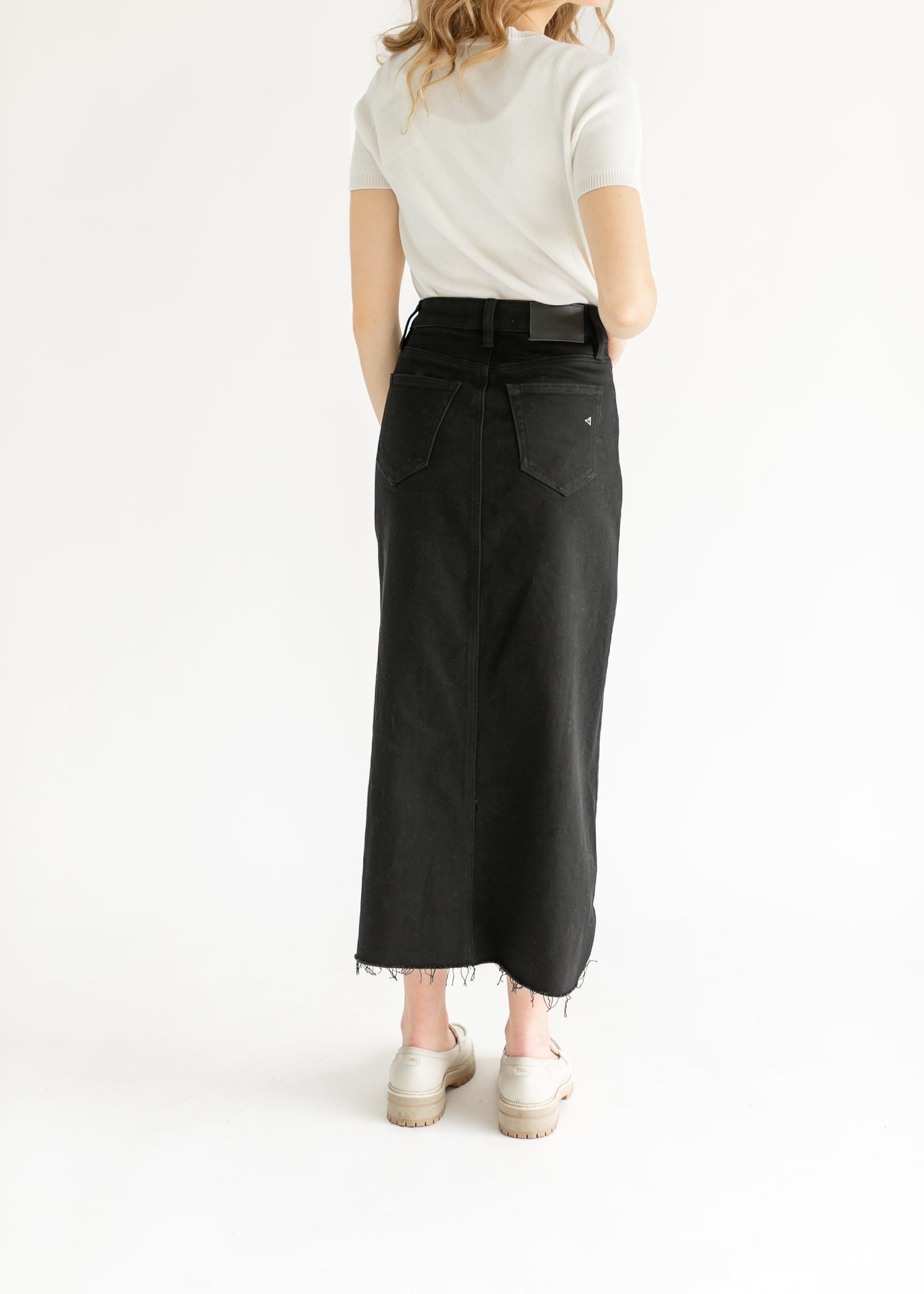 High Rise Midi Black Denim Skirt FF Skirts