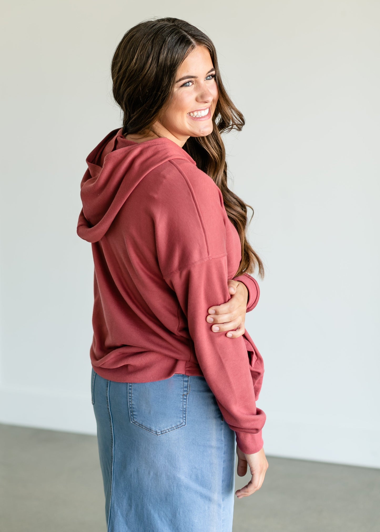 Hooded Button Down Sweatshirt FF Tops