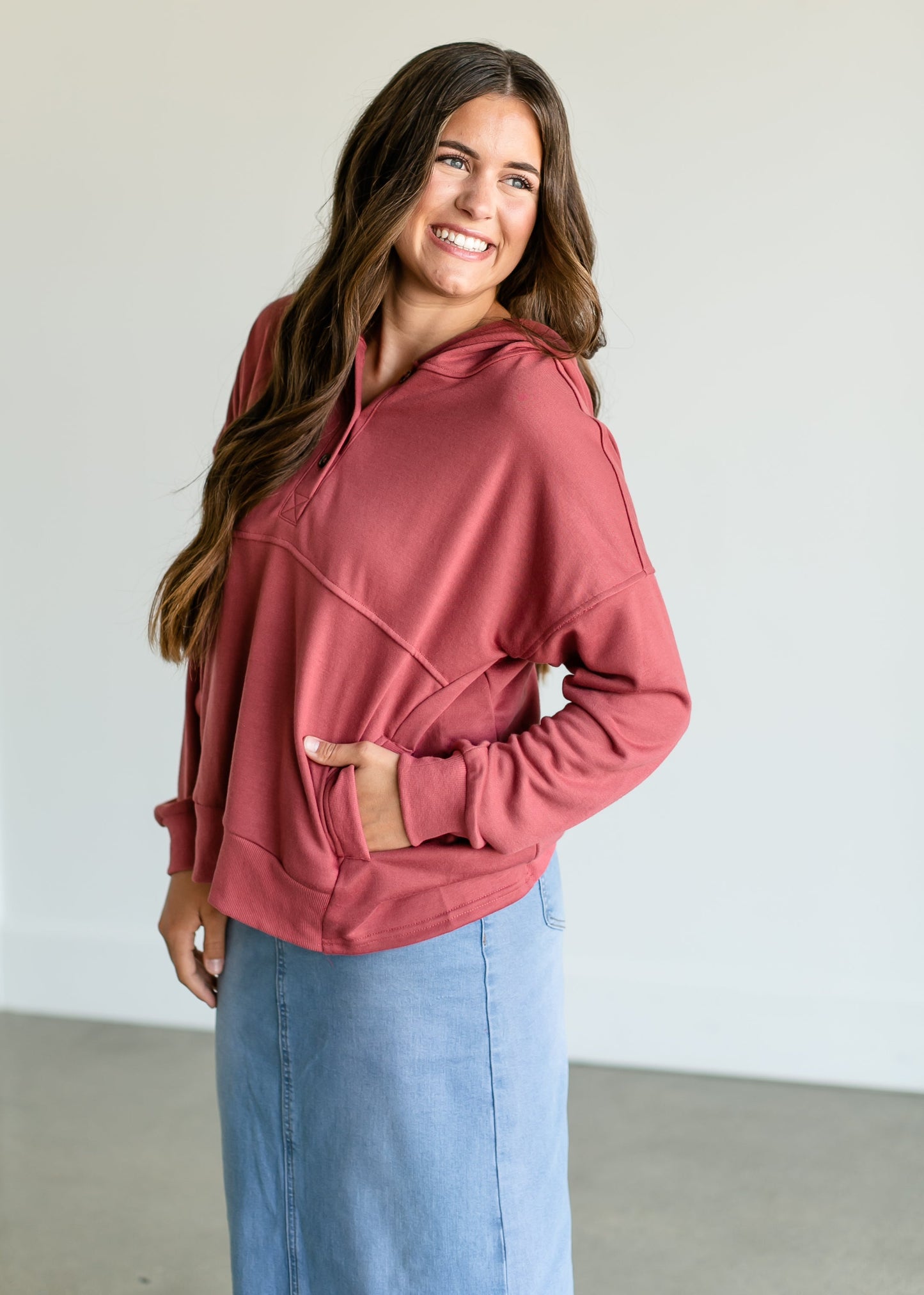 Hooded Button Down Sweatshirt FF Tops