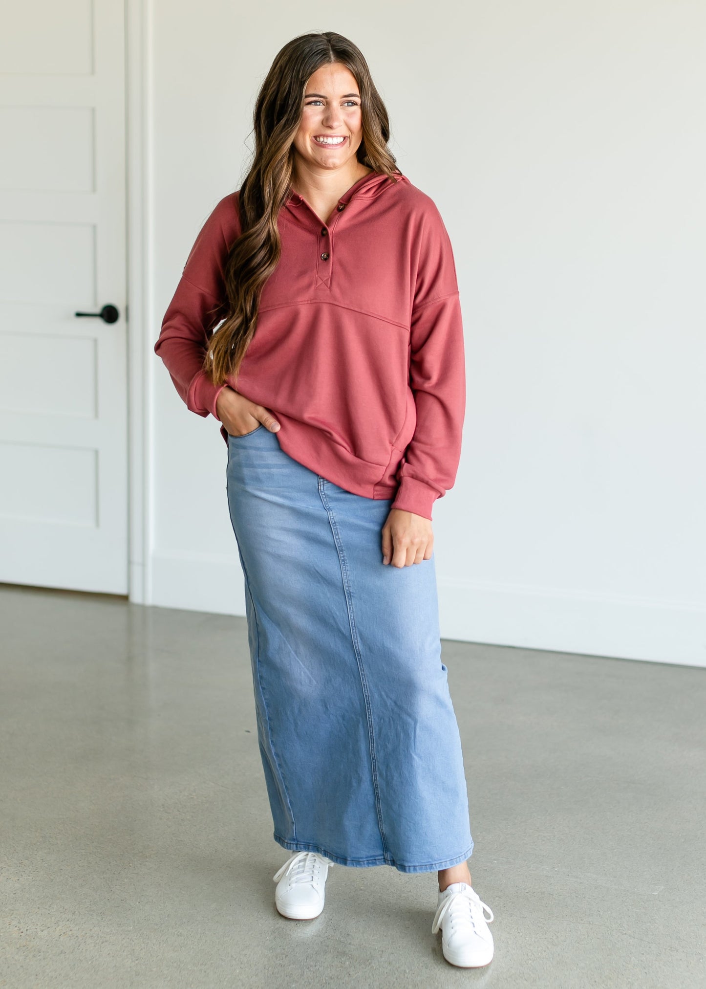 Hooded Button Down Sweatshirt FF Tops