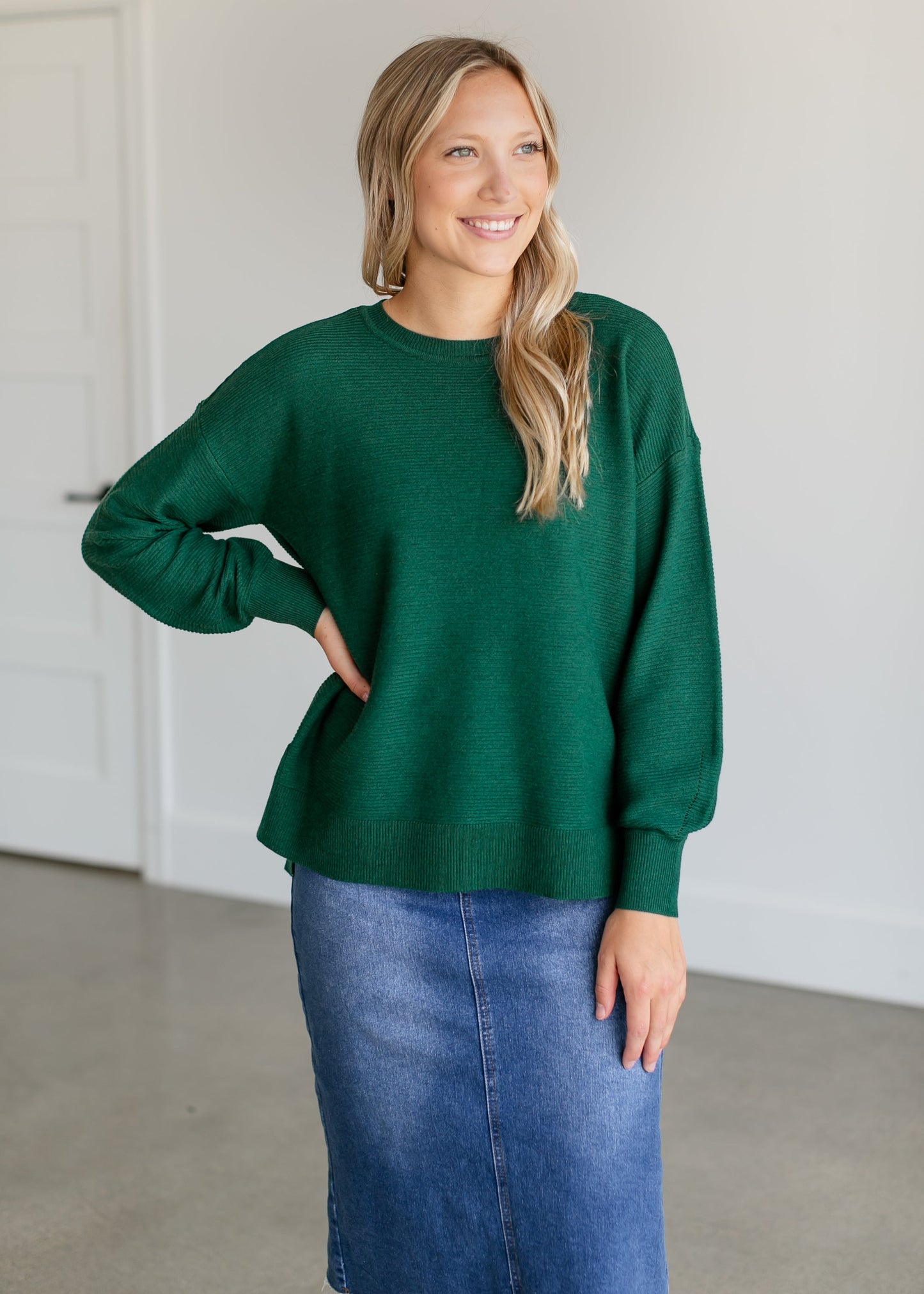 Horizontal Ribbed Crewneck Sweater FF Tops