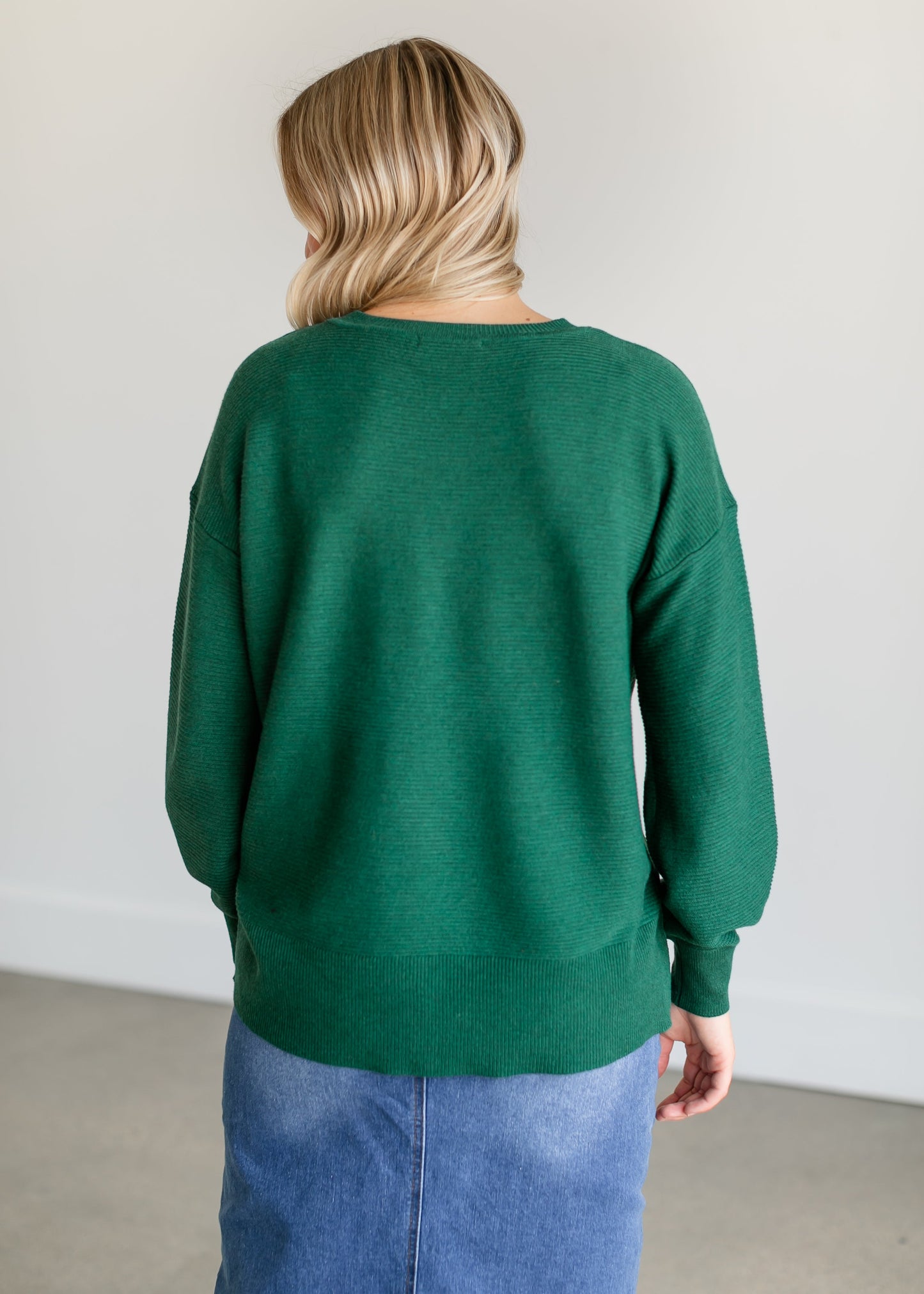 Horizontal Ribbed Crewneck Sweater FF Tops